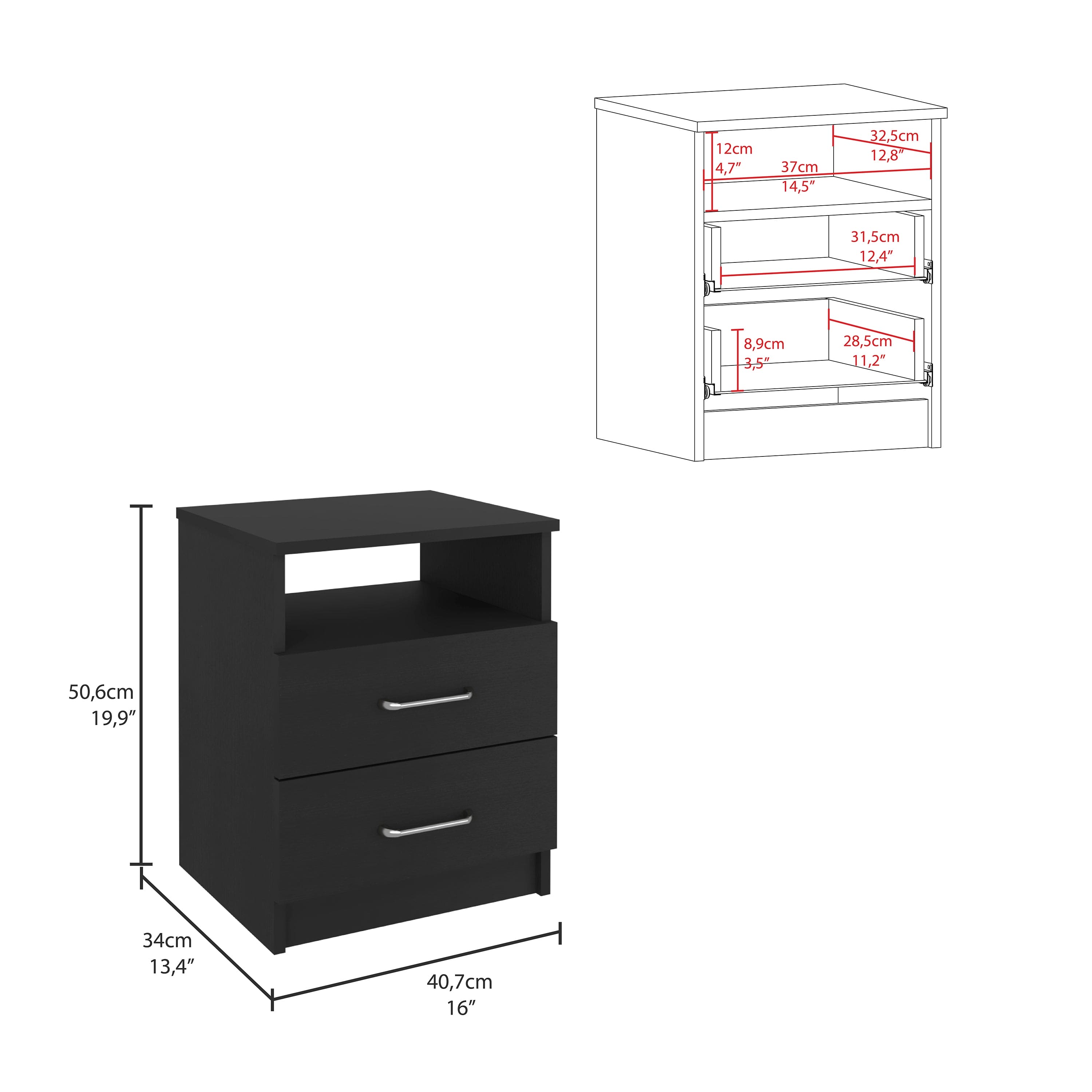 Nightstand Olivenza, Two Drawers, Black Wengue Finish