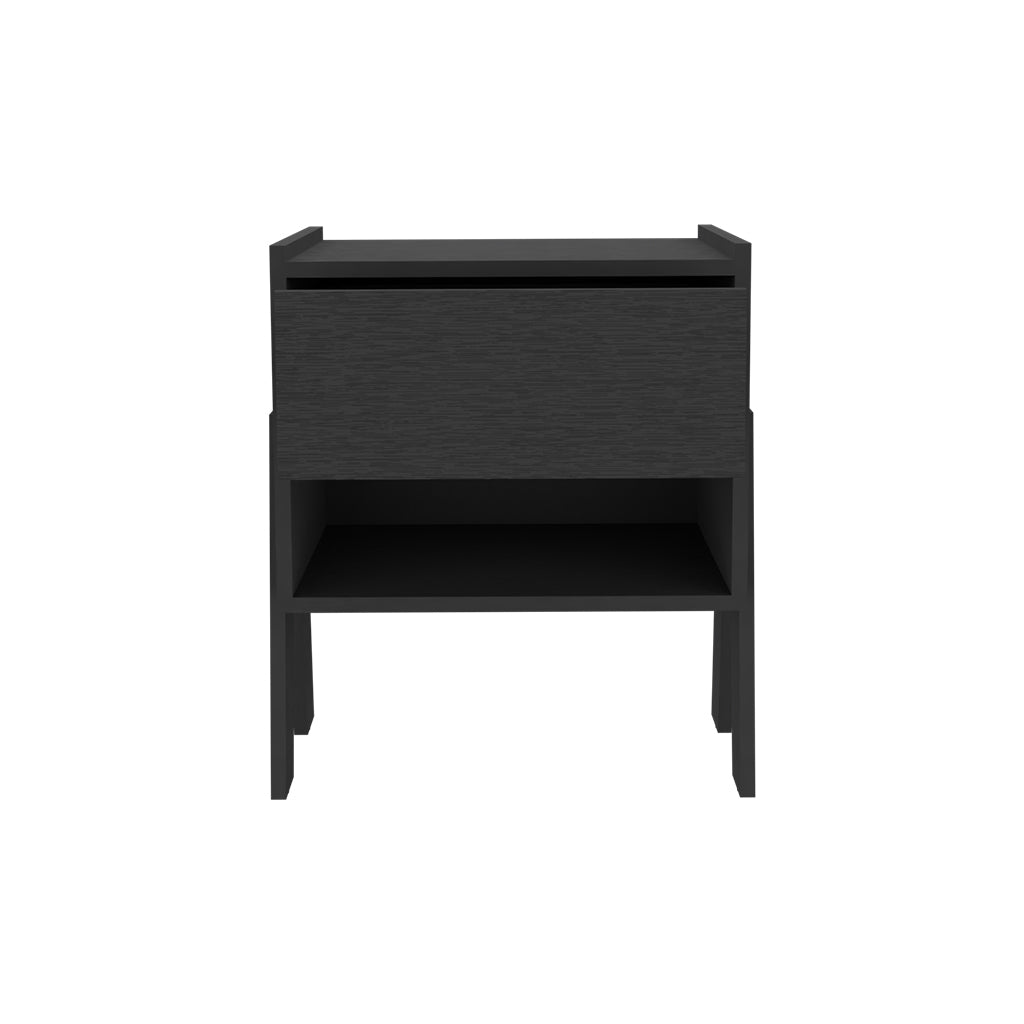 Nightstand Ferku, Open Shelf, One Drawer, Black Wengue Finish