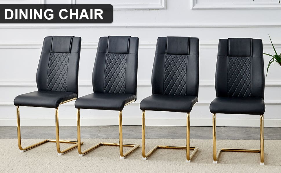 Dining chairs with faux leather padded seats set of 4 (black+PU leather)