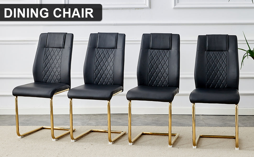 Dining chairs with faux leather padded seats, set of 4 (black+PU leather)