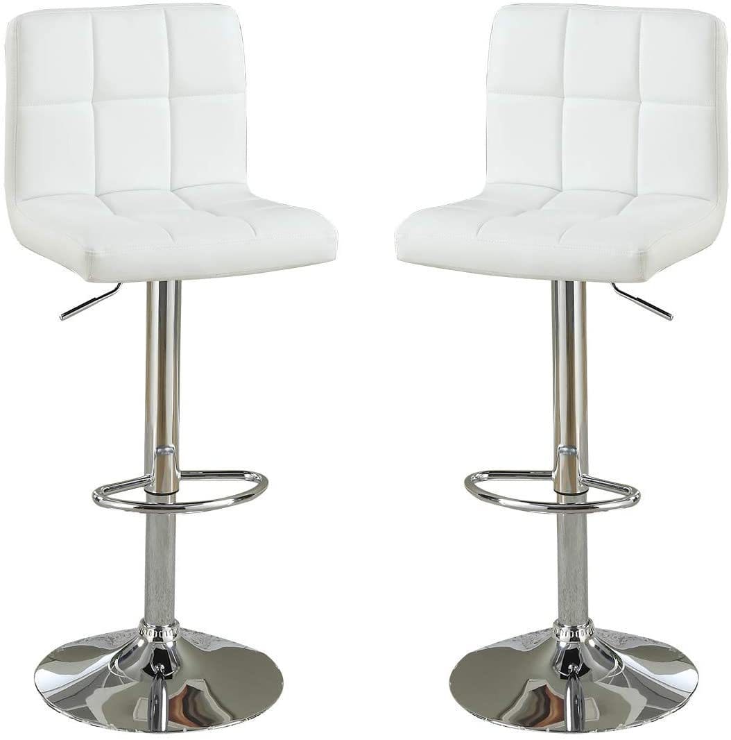 White Faux Leather Bar Stool Counter Height Chairs Set of 2 Adjustable Height Kitchen Island Stools Modern