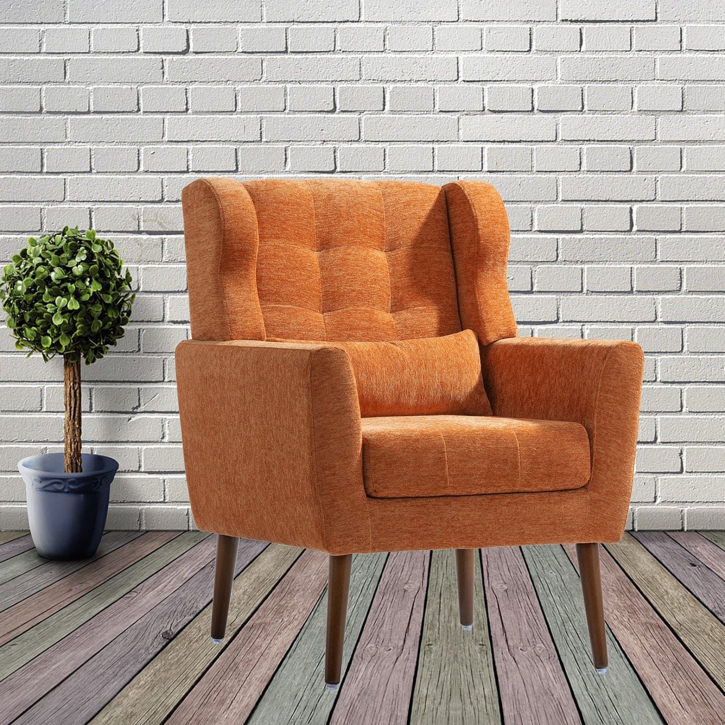 Modern Accent Chair Upholstered Foam Filled Living Room Chairs Comfy Reading Chair Mid Century Modern Chair with Chenille Fabric Lounge Arm Chairs Armchair for Living Room Bedroom (Orange)