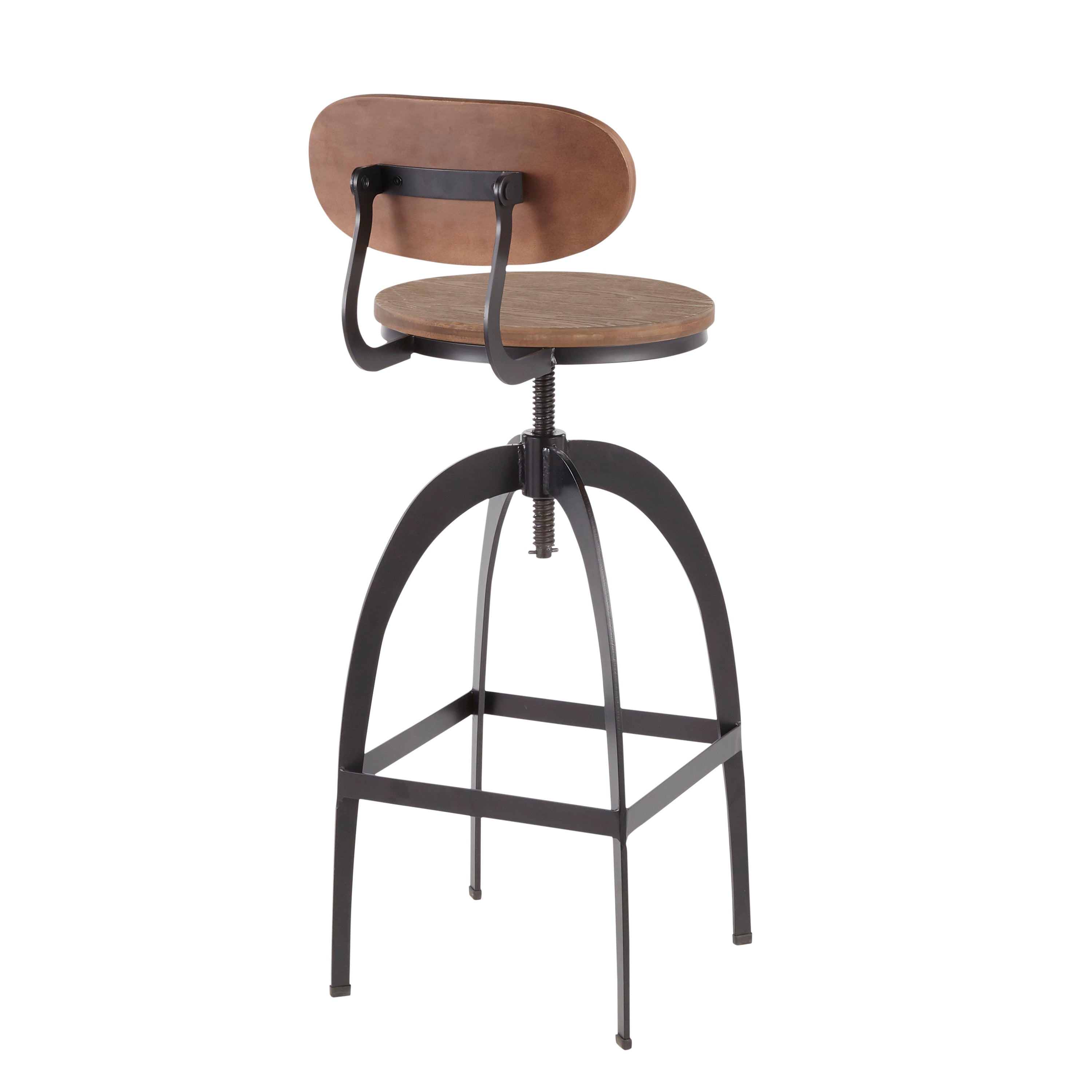 Dakota Industrial Mid-Back Barstool in Black Metal and Medium Brown Wood-Pressed Grain Bamboo by LumiSource