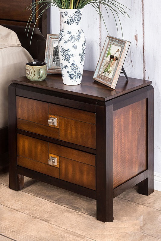 Acacia Walnut 1pc Nightstand Only Transitional Solid wood 2-Drawers Square Chrome Knobs Multitone Unique Nightstand