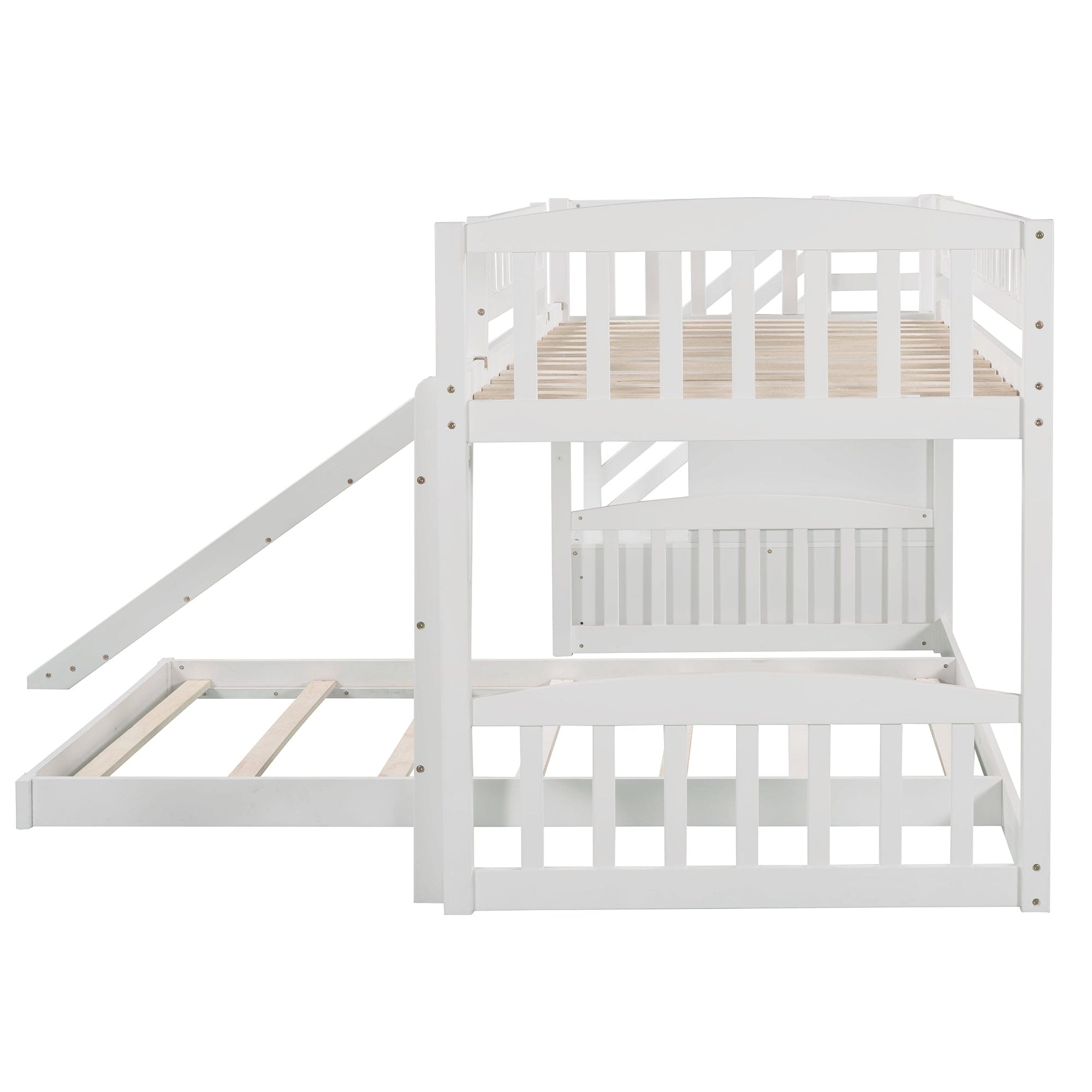 Stairway Twin over Twin Bunk Bed with Two Drawers and Slide, White(OLD SKU :LP000156AAK)