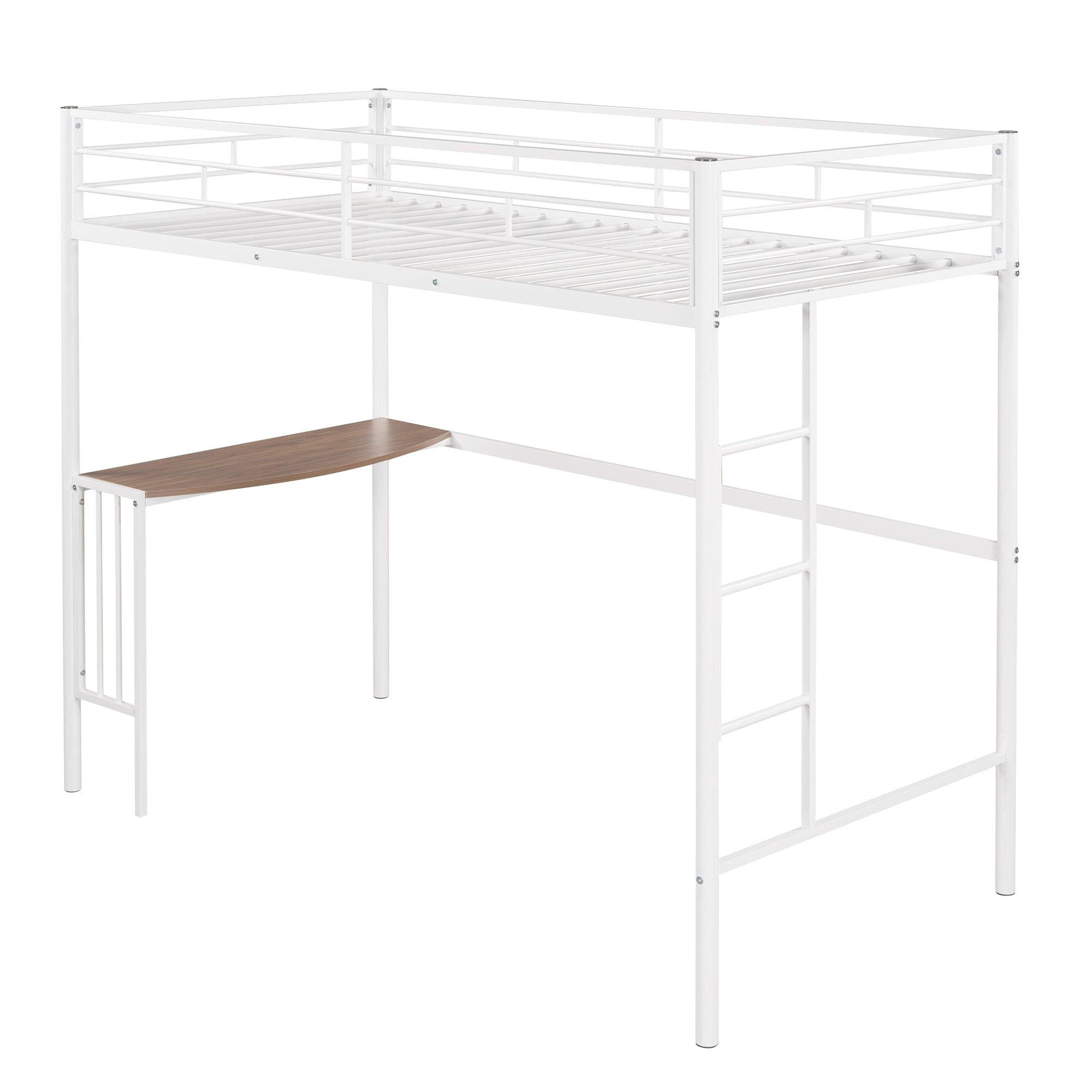 Twin Metal Bunk Bed with Desk, Ladder and Guardrails, Loft Bed for Bedroom, White(OLD SKU : MF195191AAK)