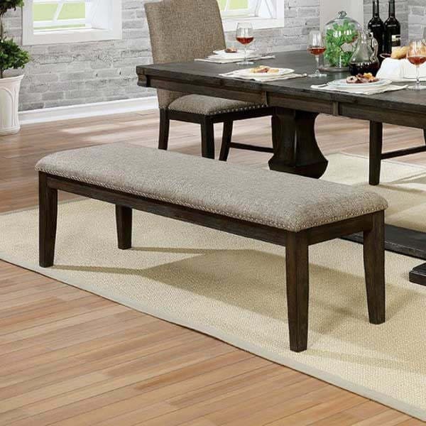 Transitional 1pc BENCH Only Espresso Warm Gray Nail heads Solid wood Fabric Upholstered Padded Seat Kitchen Rustic Dining Room Furniture