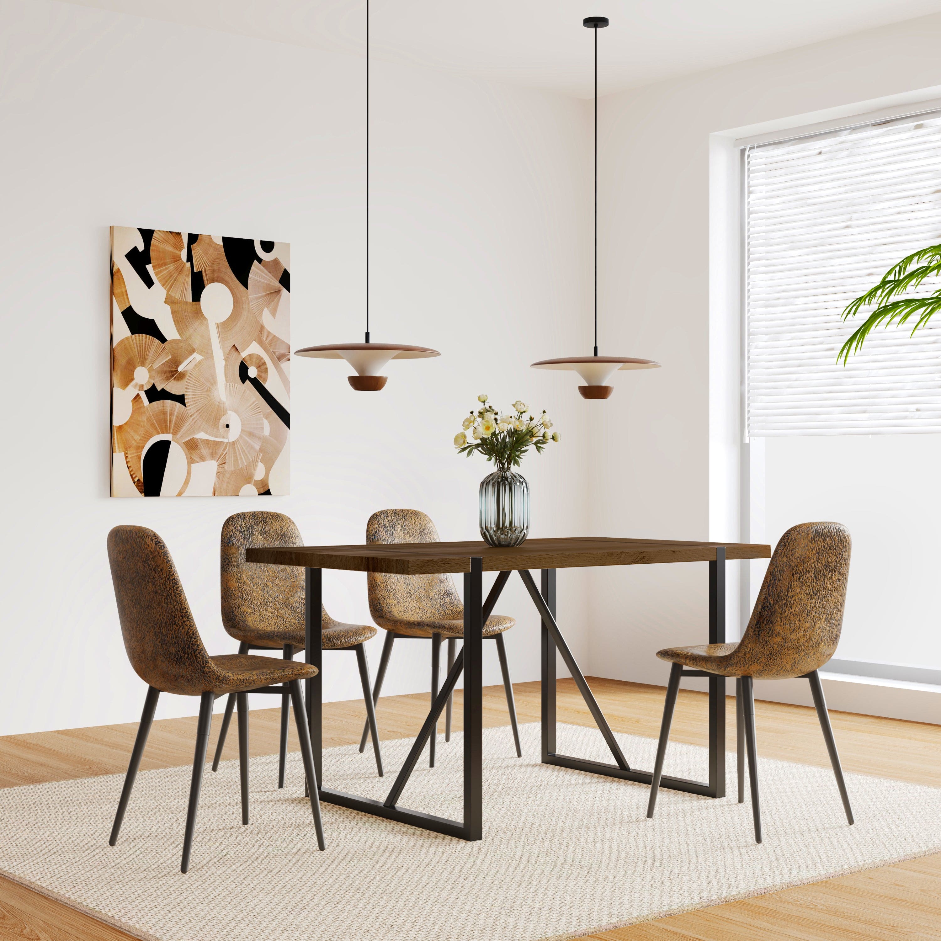 MDF Walnut Colour Dining Table and Modern Dining Chairs Set of 4