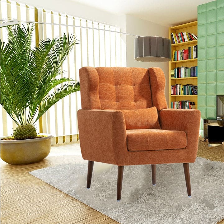 Modern Accent Chair Upholstered Foam Filled Living Room Chairs Comfy Reading Chair Mid Century Modern Chair with Chenille Fabric Lounge Arm Chairs Armchair for Living Room Bedroom (Orange)