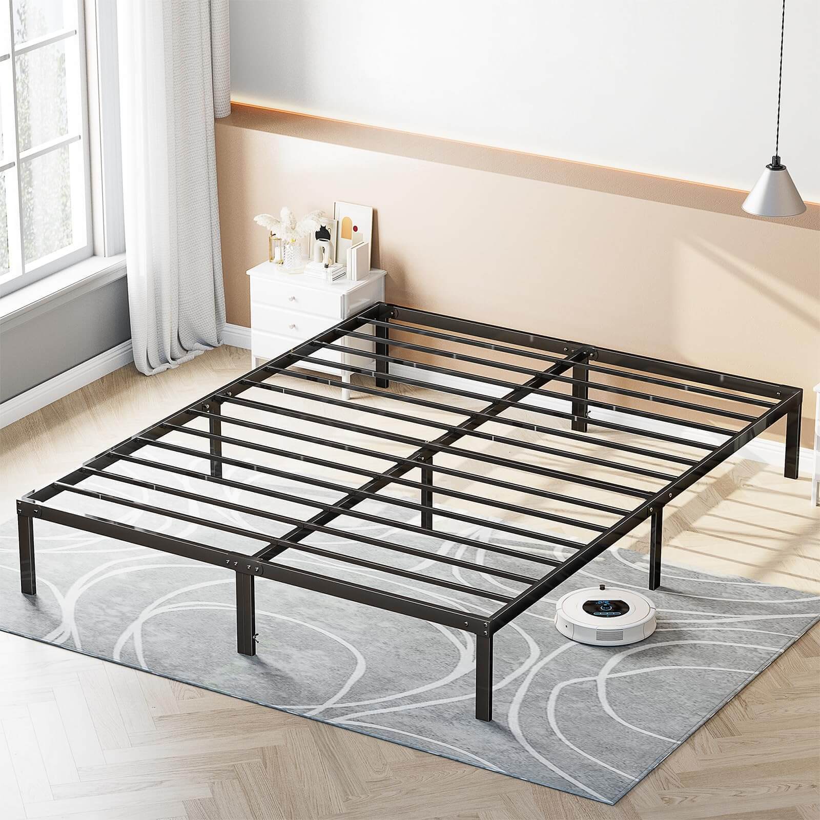 Heavy Duty Metal Bed Frame with Sturdy Steel Slat Support,QUEEN