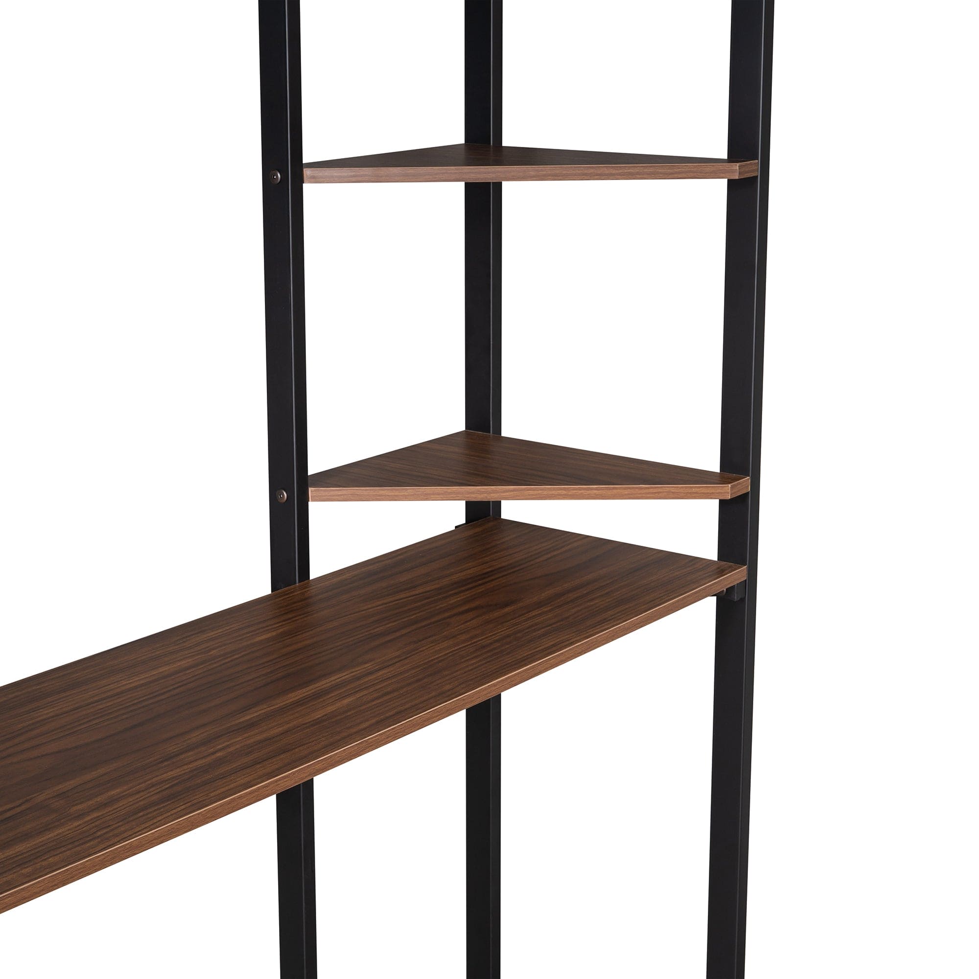 Full Size Metal Loft Bed with 2 Shelves and one Desk ,Black (Old SKU: LP000191AAB )