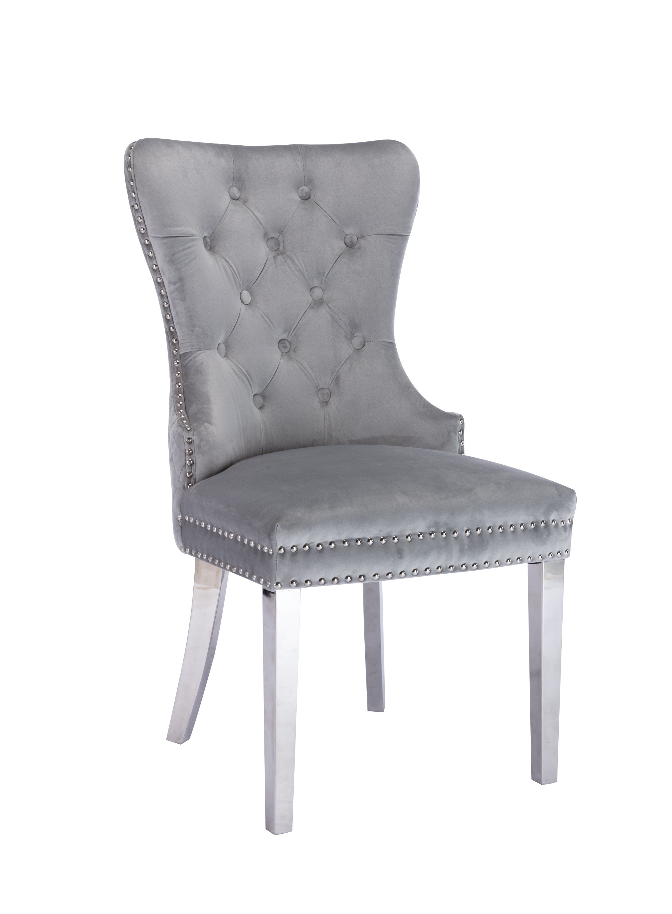 Simba Stainless Steel 2 Piece Chair Finish with Velvet Fabric in Light Gray