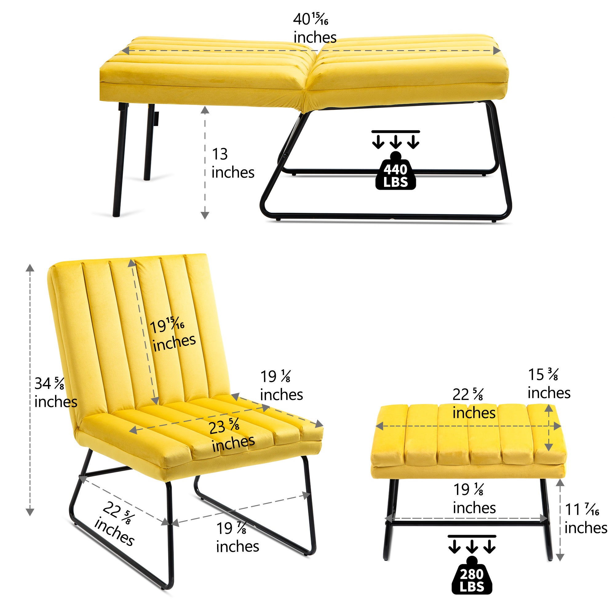 Yellow Modern Lazy Lounge Chair, Contemporary Single Leisure Upholstered Sofa Chair Set