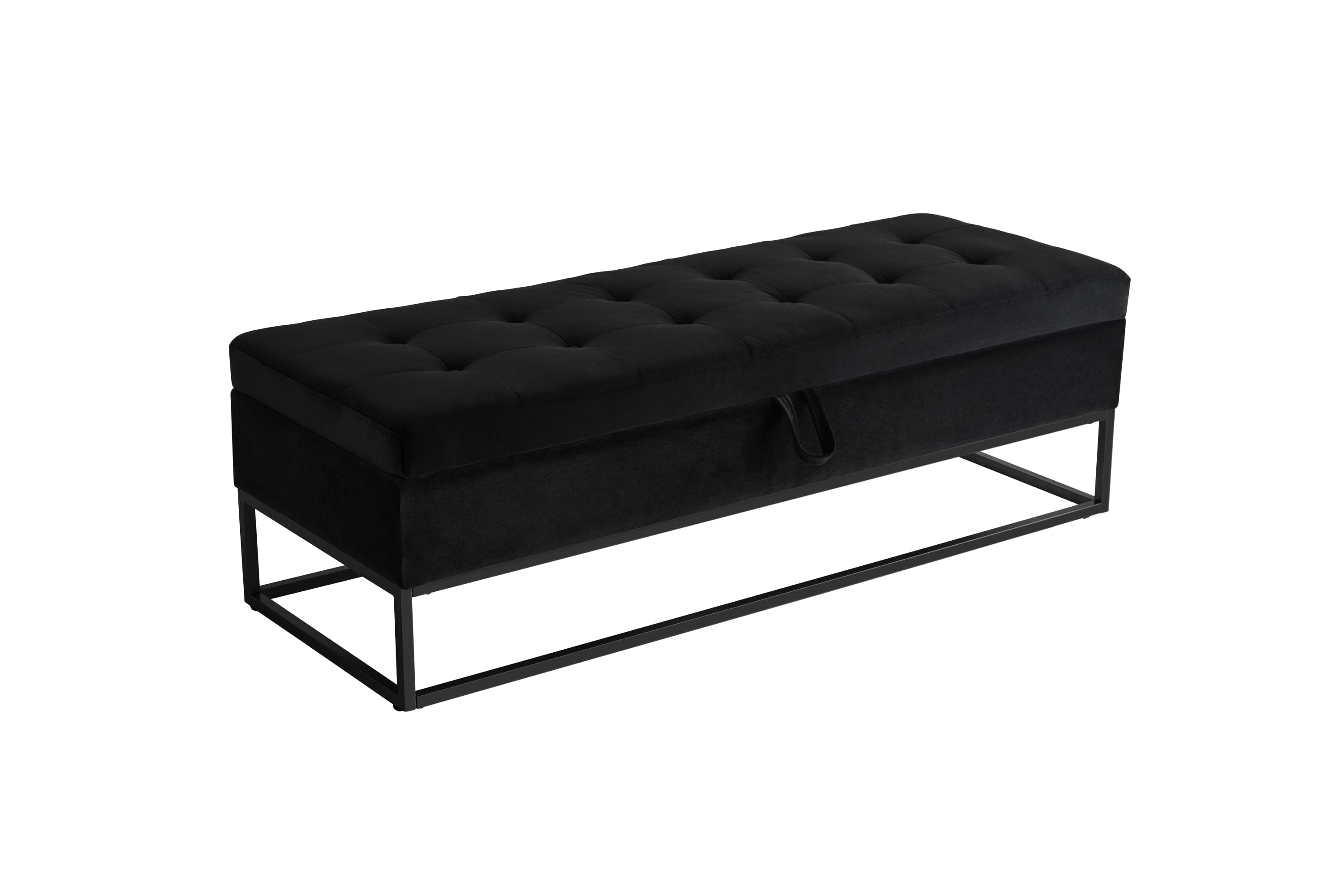 58.6" Bed Bench Metal Base with Storage Black Velvet