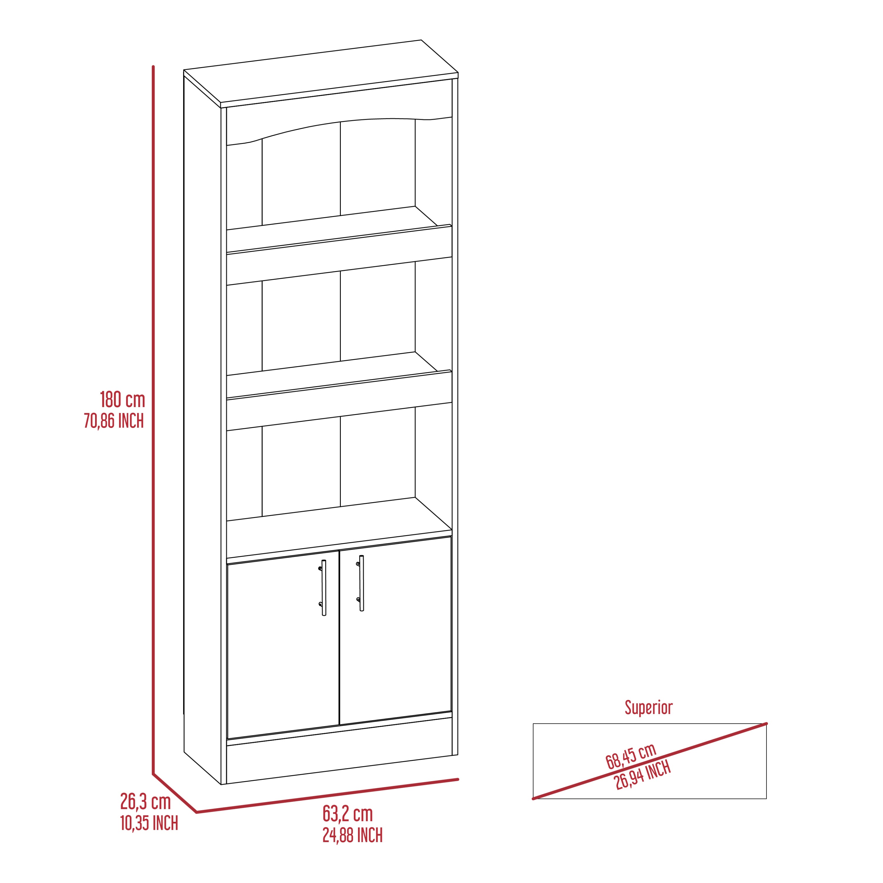 Bookcase Denver, Metal Hardware, Black Wengue Finish