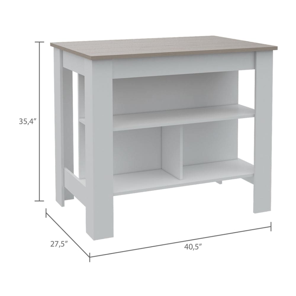 Roblar 8-Shelf 2-Door 2-piece Kitchen Set, Kitchen Island and Pantry Cabinet White and Light Gray