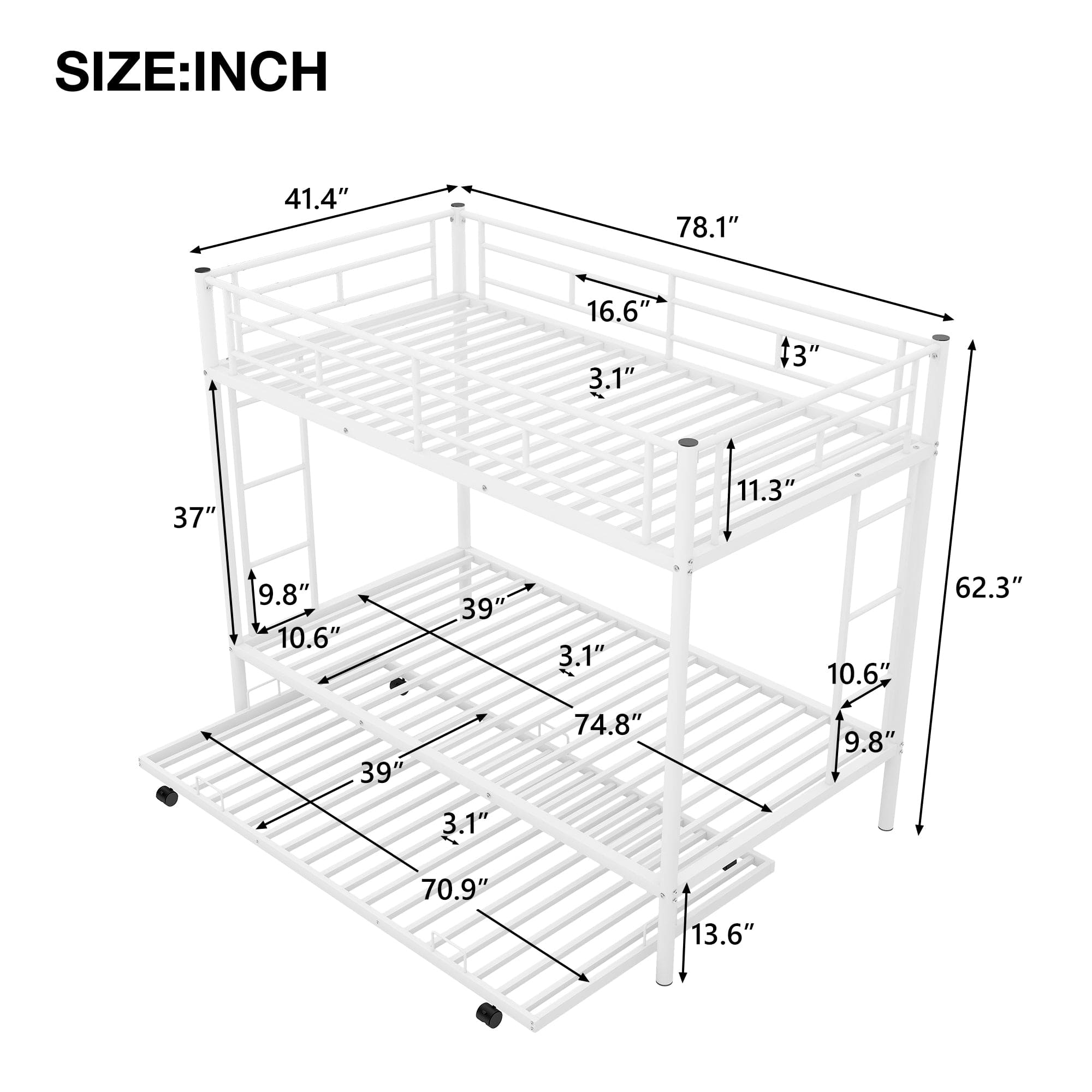 Twin over Twin Bunk Bed with Trundle, White(OLD SKU:MF192387AAK)