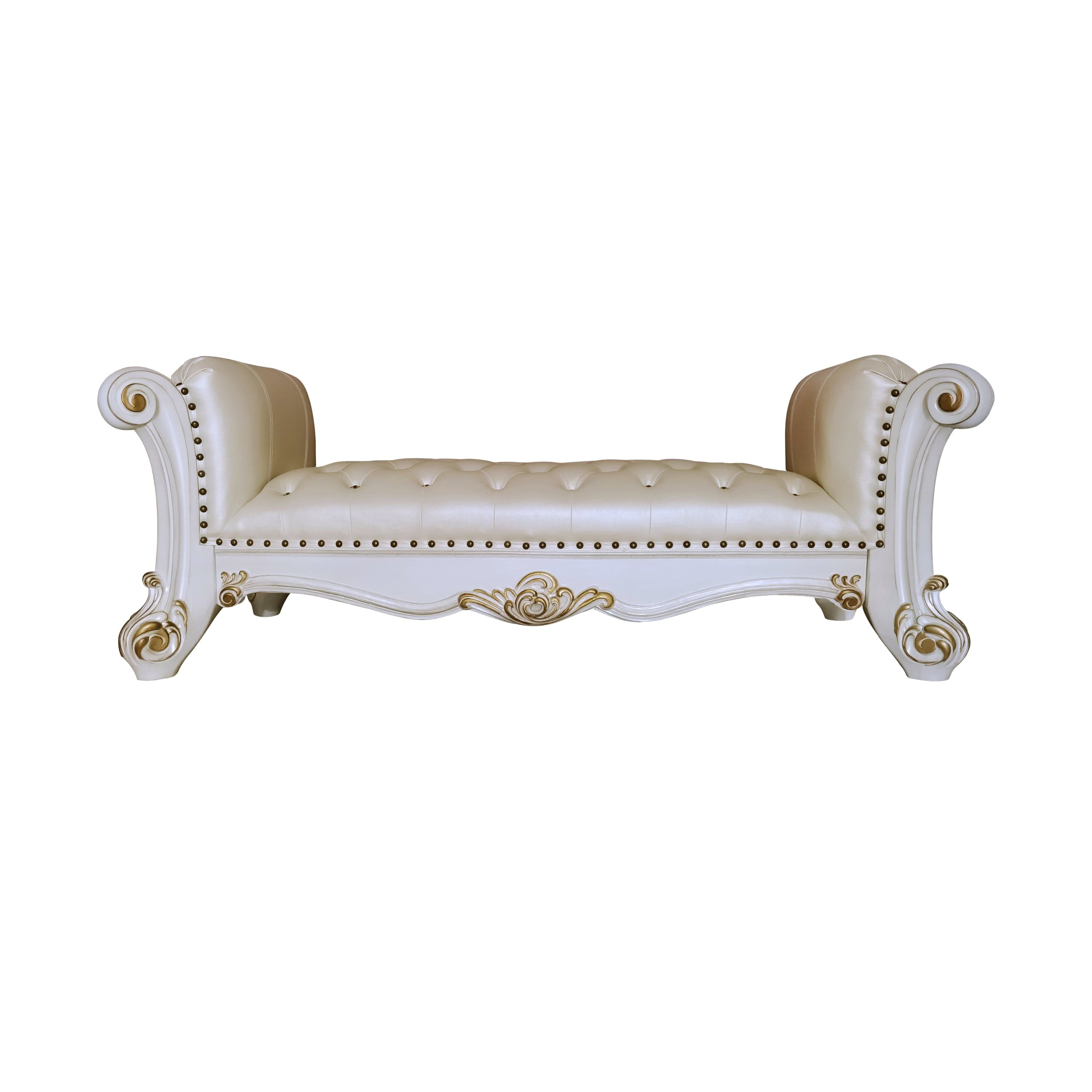 ACME Vendome Bench, Synthetic Leather & Antique Pearl Finish BD01522