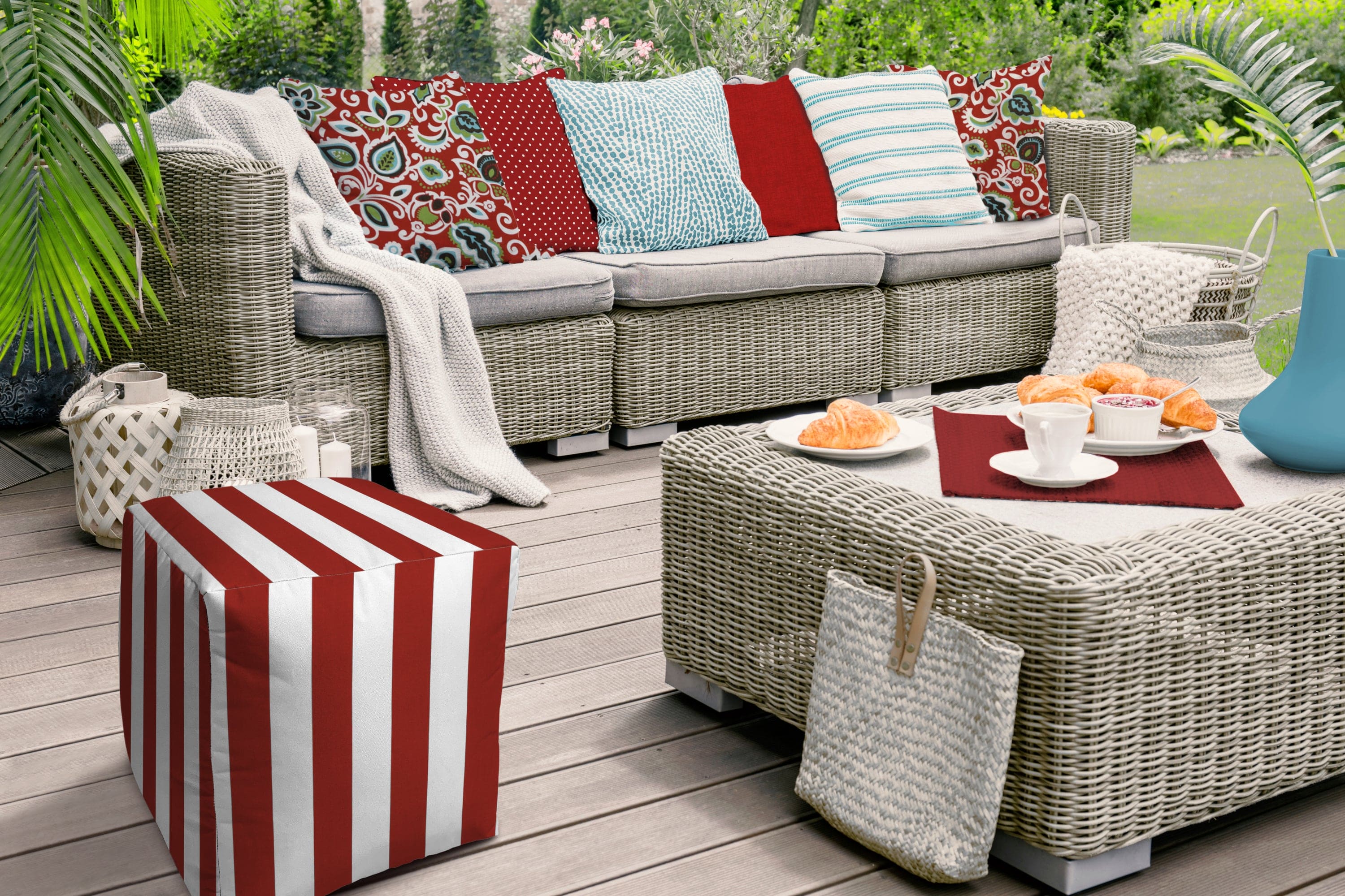 CABANA MEDIUM Bright Red Indoor/Outdoor Pouf - Zipper Cover with Luxury Polyfil Stuffing - 17 x 17 x 17 Cube