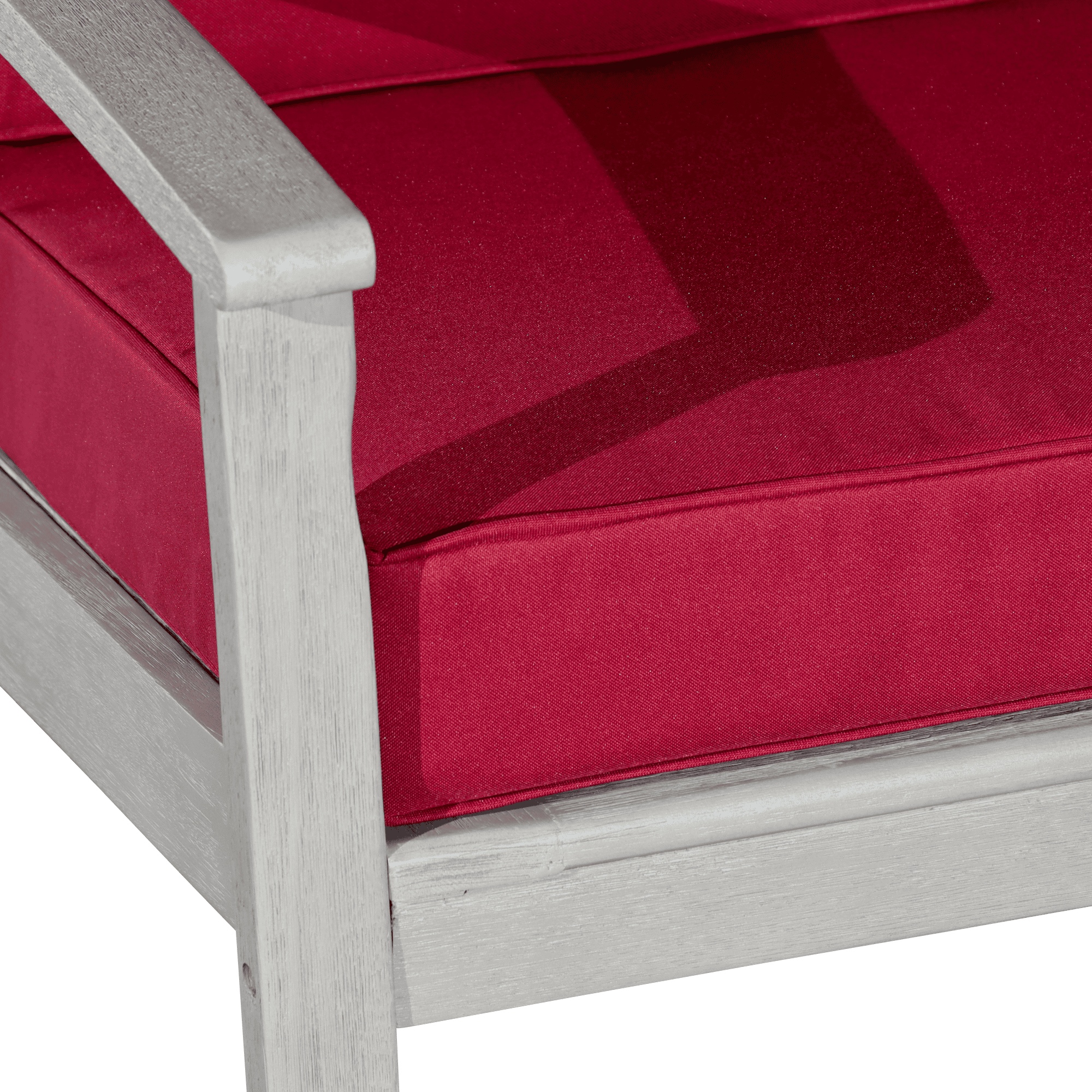 Deep Seat Eucalyptus Chair, Driftwood Gray Finish, Burgundy Cushions