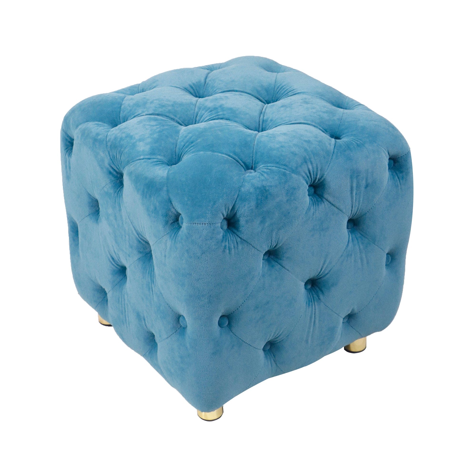 Blue Modern Velvet Upholstered Ottoman, Exquisite Small End Table, Soft Foot Stool,Dressing Makeup Chair, Comfortable Seat for Living Room, Bedroom, Entrance