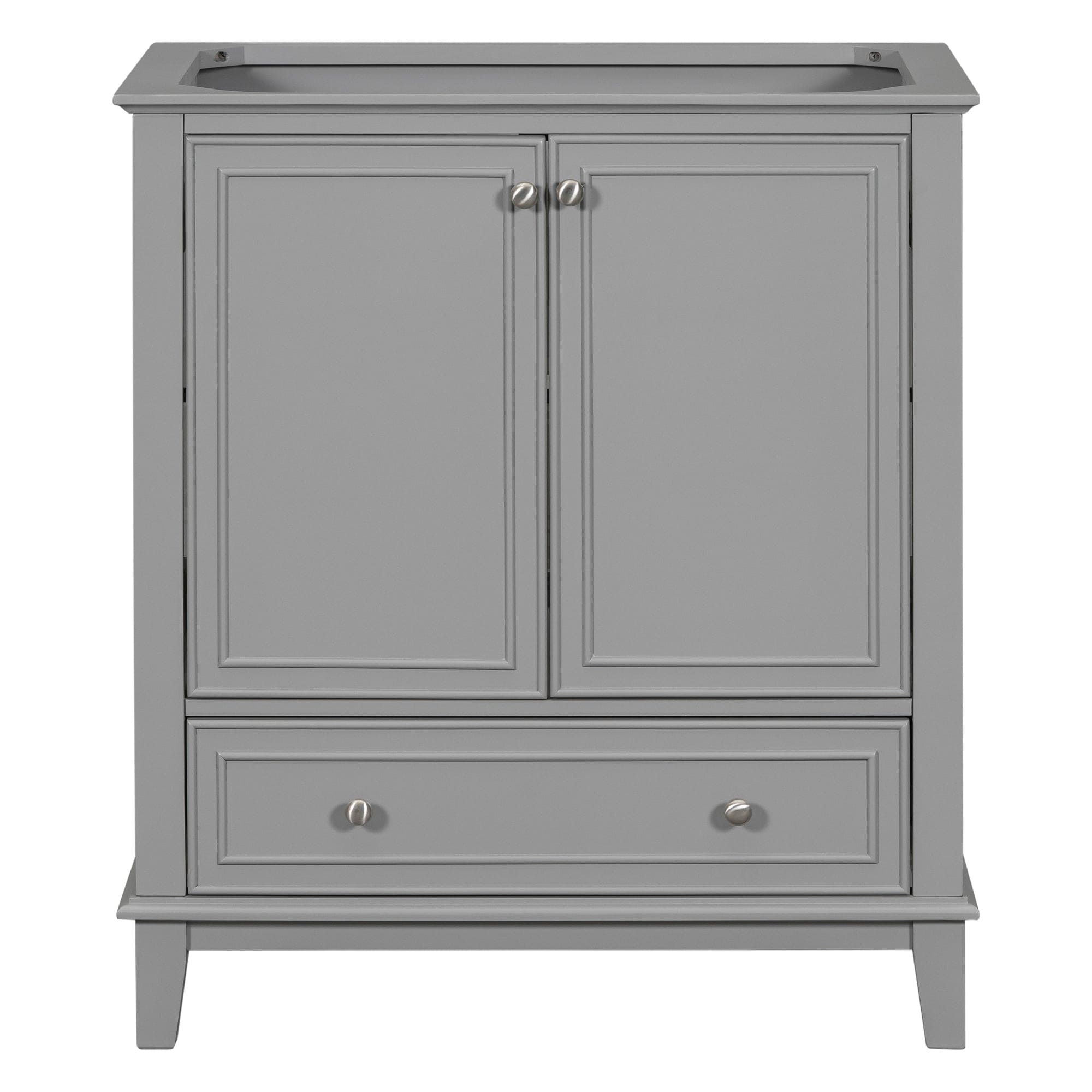 30" Bathroom Vanity without Sink, Base Only, Multi-functional Bathroom Cabinet with Doors and Drawer, Solid Frame and MDF Board, Grey