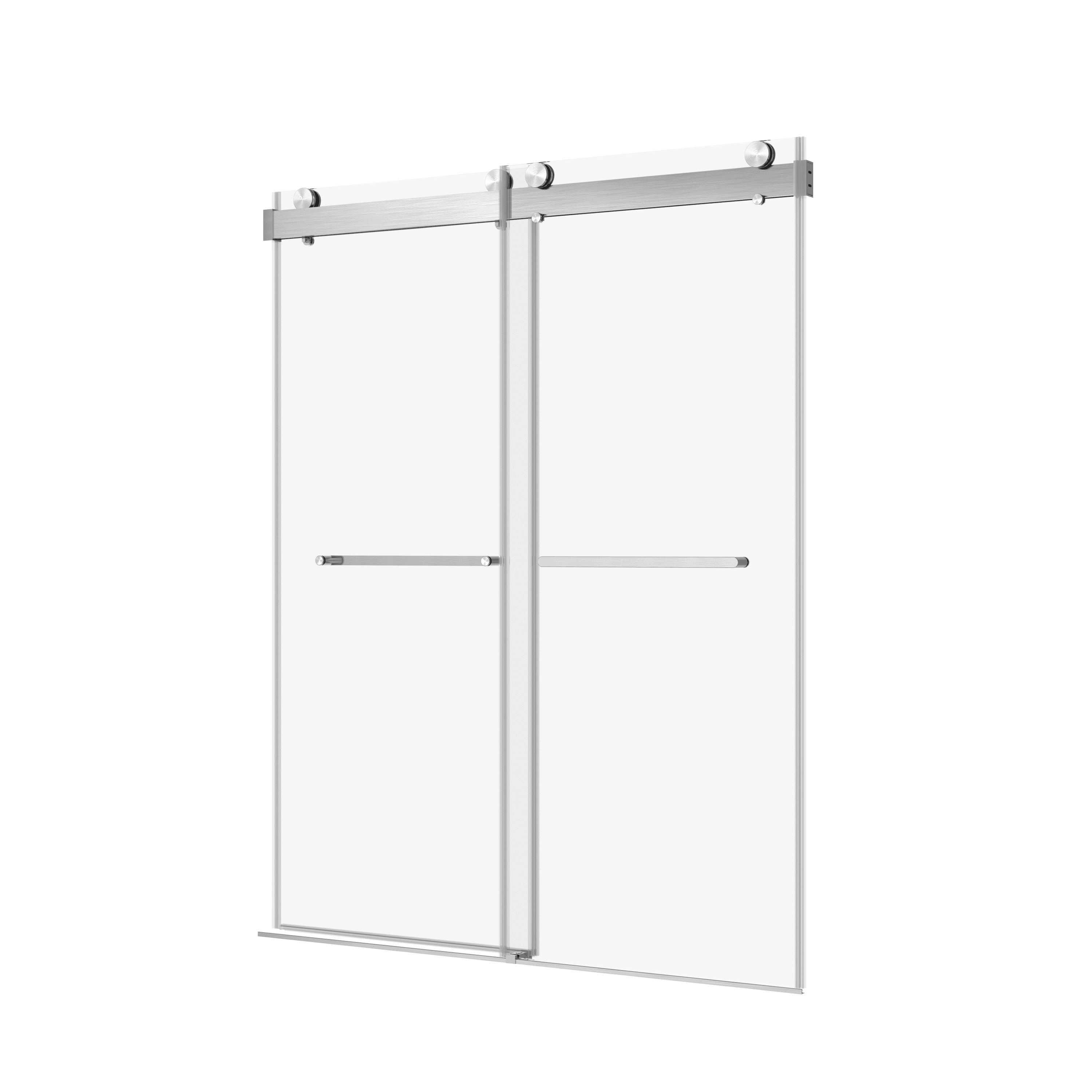 72" W x 76" H Double Sliding Frameless Soft-Close Shower Door with Premium 3/8 Inch (10mm)  Thick Tampered Glass in Brushed Nickel  22D02-72BN