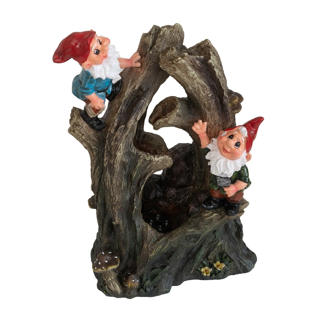 8.3x4.7x13.8" Decorative Woodland Gnome Water Fountain with LED Light, Brown