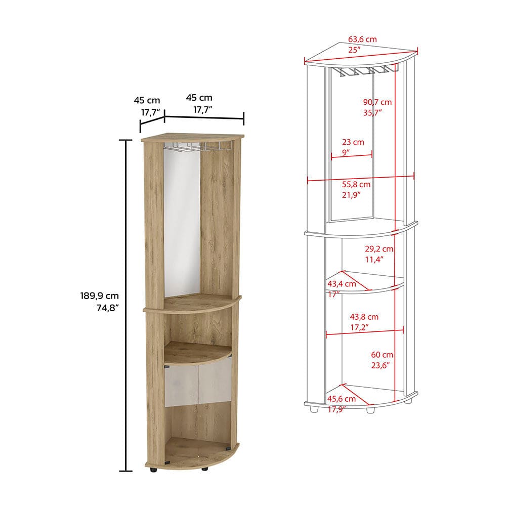 Corner Bar Cabinet Rialto, Three Shelves, Macadamia Finish