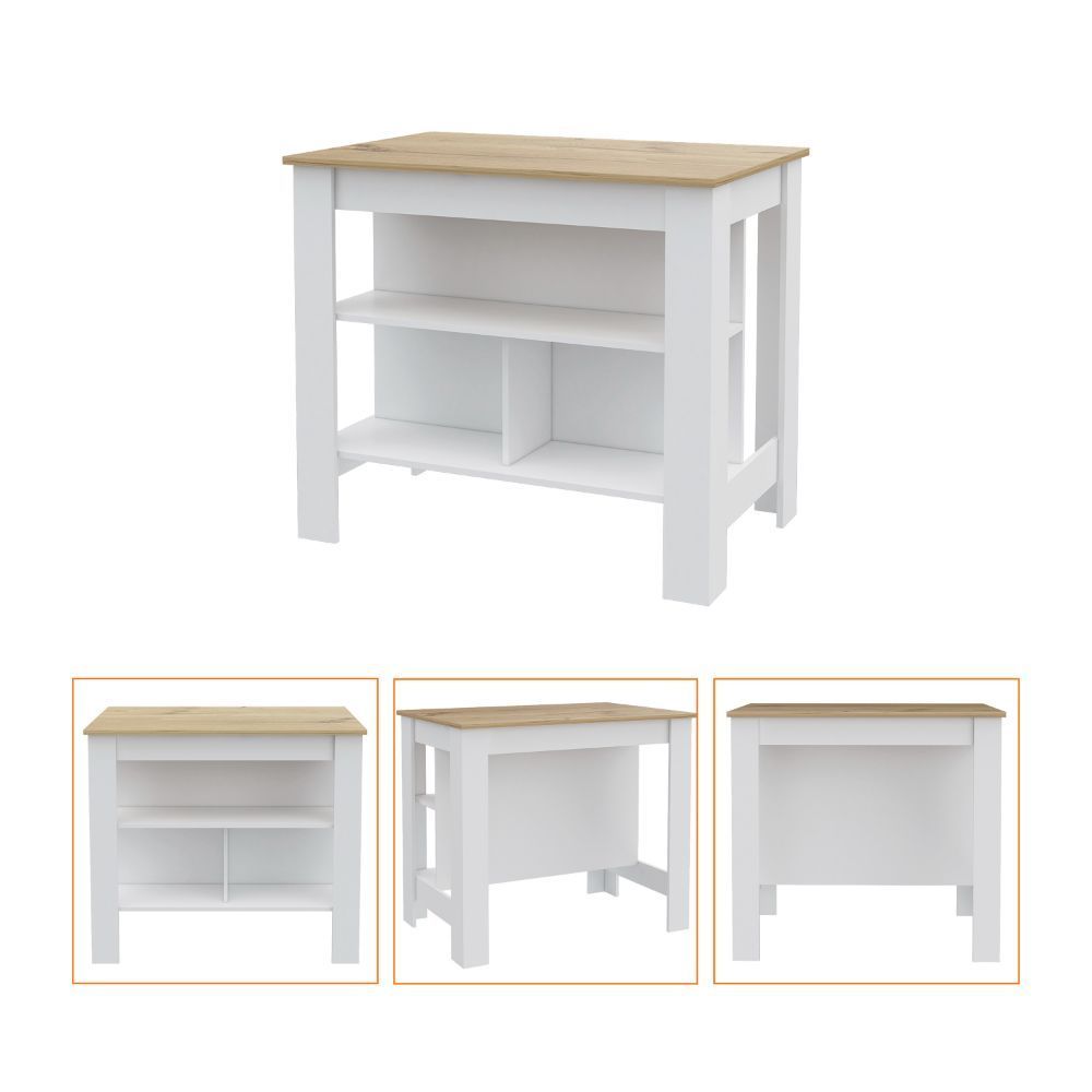 Rockaway 3-Shelf Kitchen Island White and Light Oak