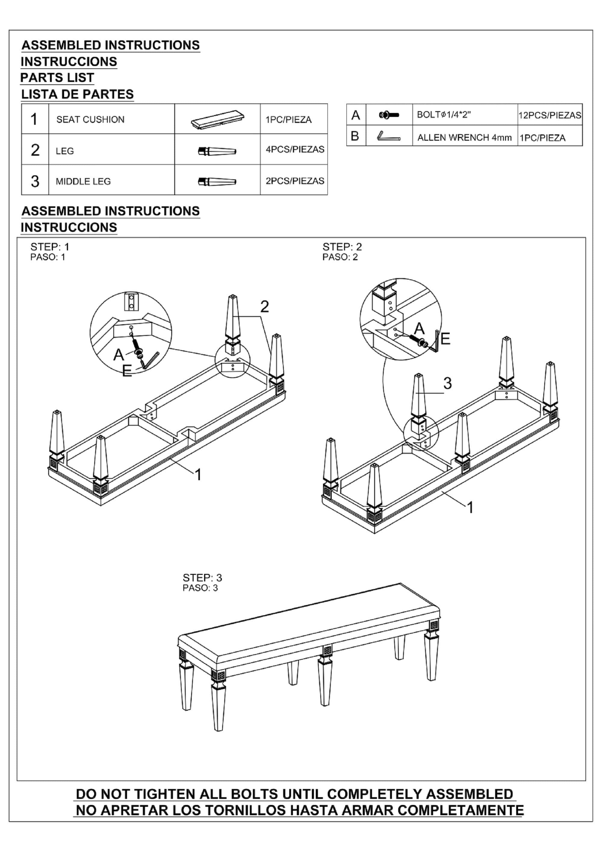 1-Pc Modern Glam Long Bench Upholstered Seat Sparkling Embellishments Silver Gray Finish Furniture Bedroom Living Room Dining Room