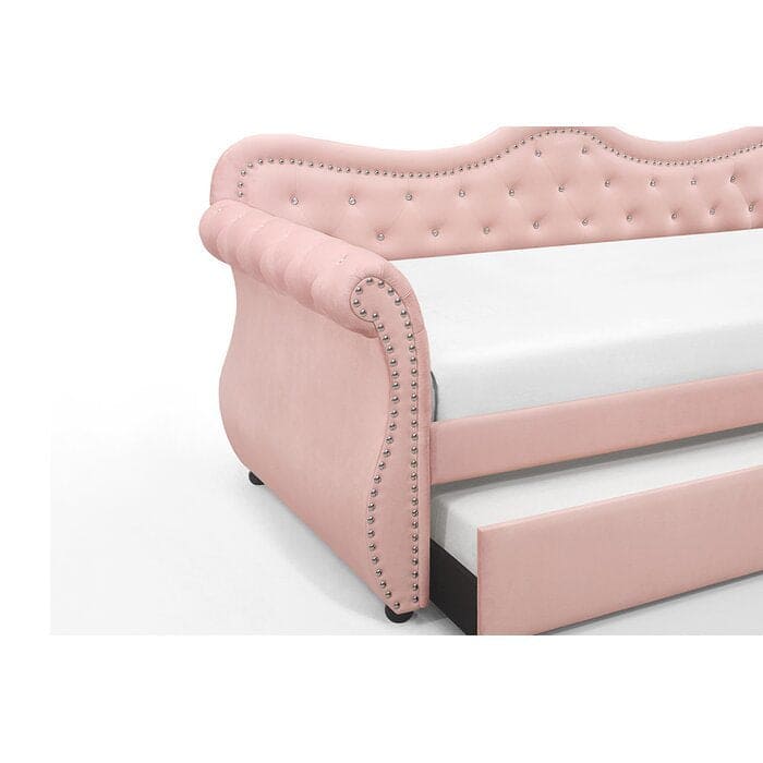 Galaxy Home Abby Upholstered Velvet Wood Daybed with Trundle in Pink