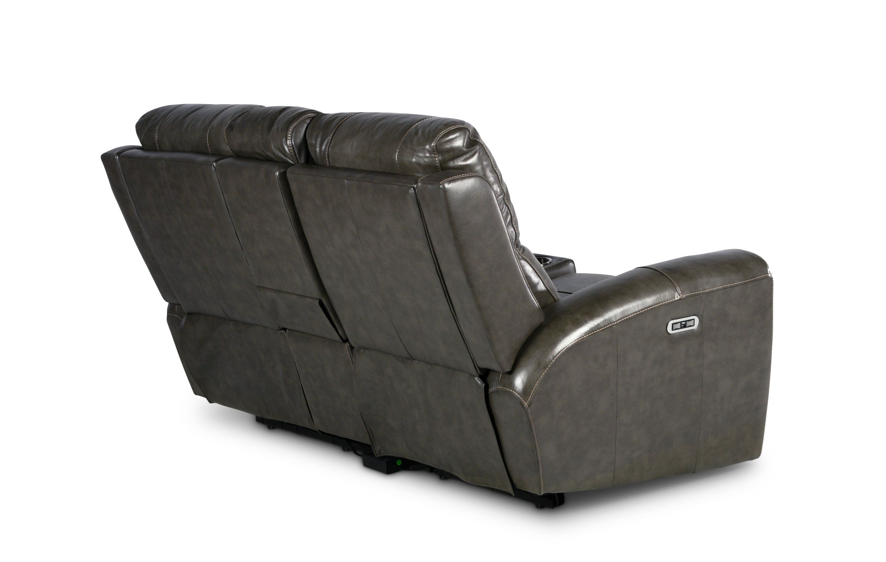 Leather Power Reclining Loveseat with Console - Contemporary Style, Dual Reclining Seats - USB Charging, Hidden Storage