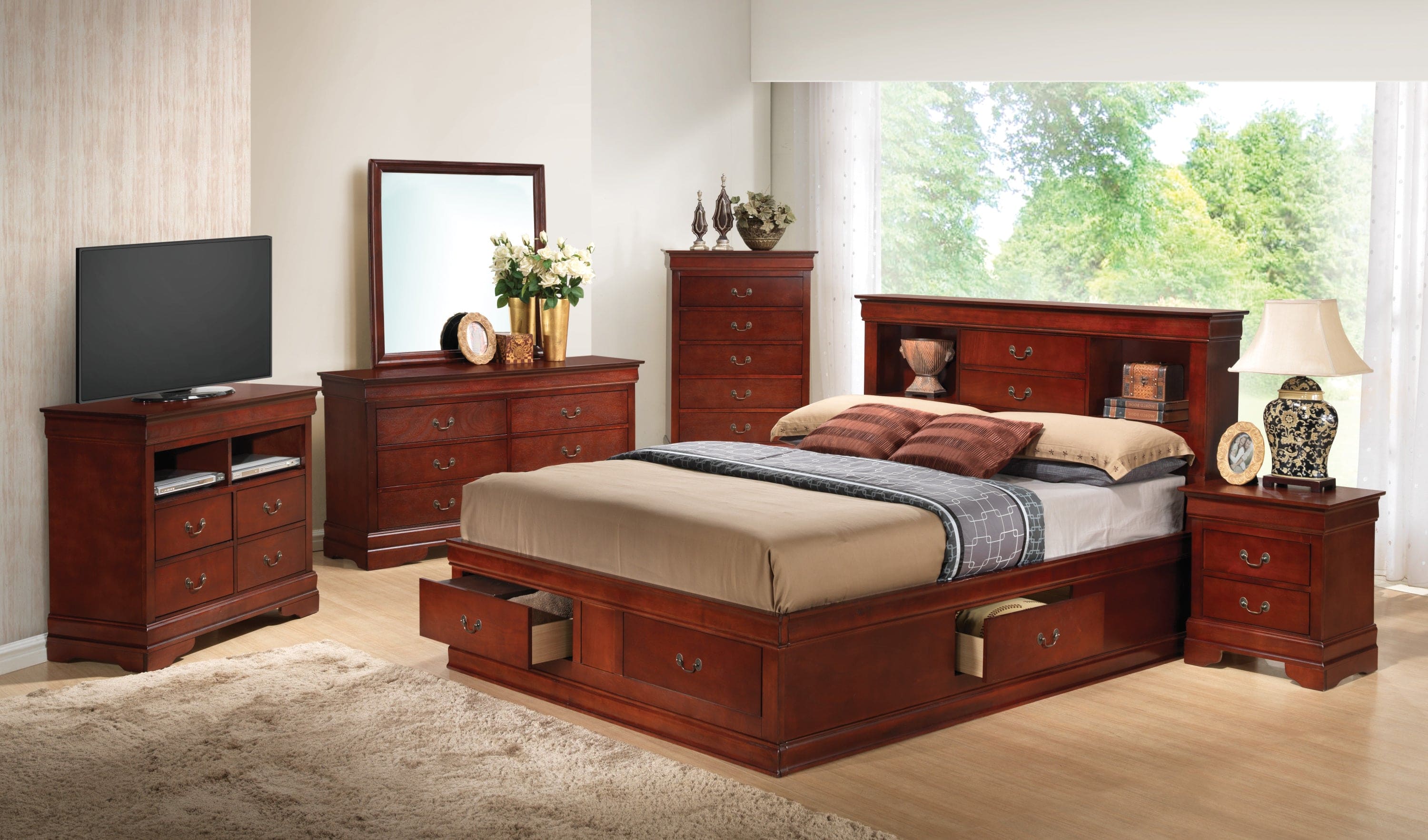 Glory Furniture Louis Phillipe G3100B-KSB King Storage Bed , Cherry