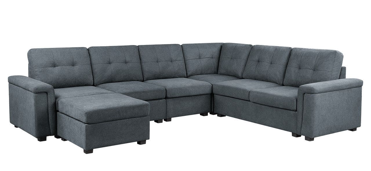 Isla Gray Woven Fabric 7-Seater Sectional Sofa with Ottoman