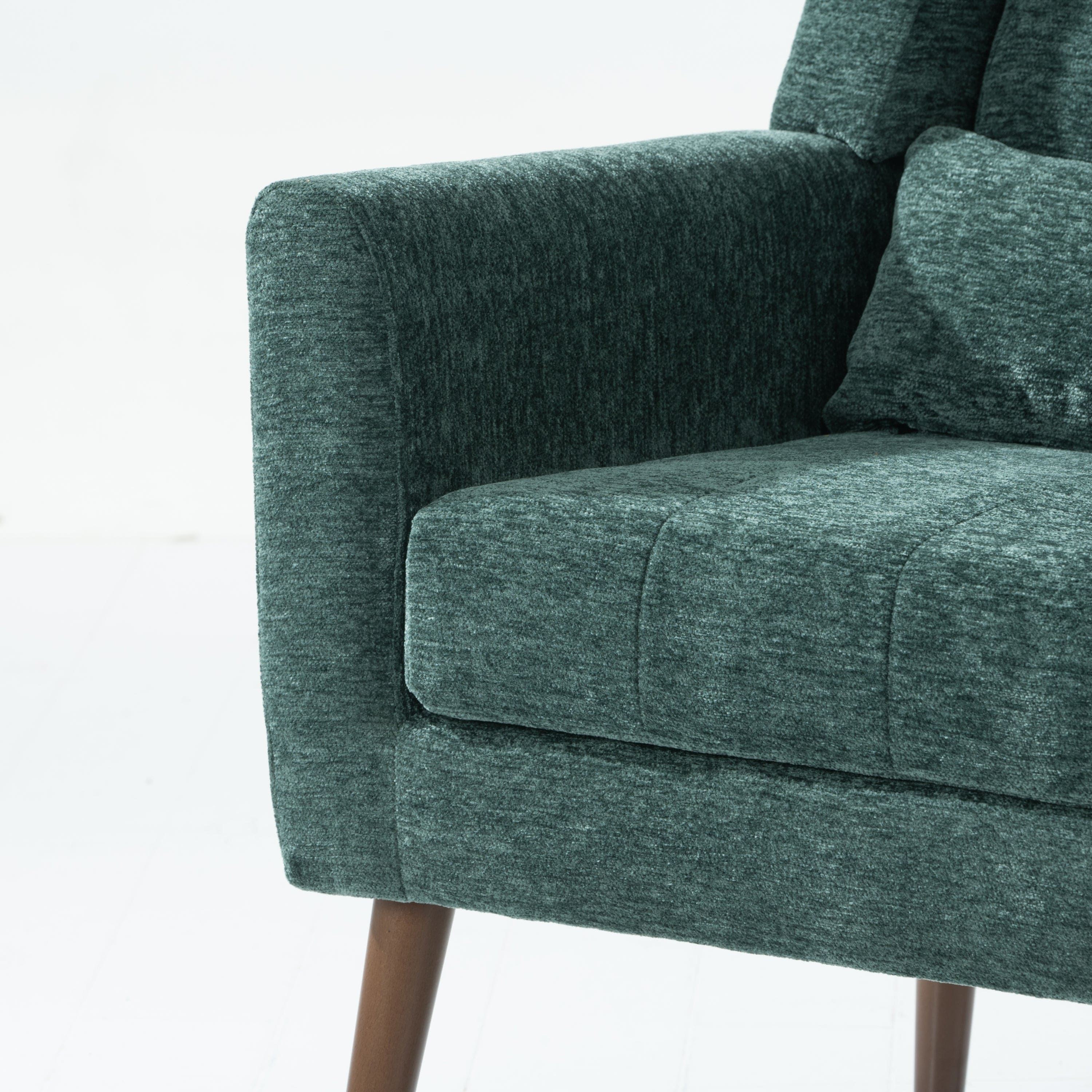 Modern Accent Chair Upholstered Foam Filled Living Room Chairs Comfy Reading Chair Mid Century Modern Chair with Chenille Fabric Lounge Arm Chairs Armchair for Living Room Bedroom (Blackish Green)