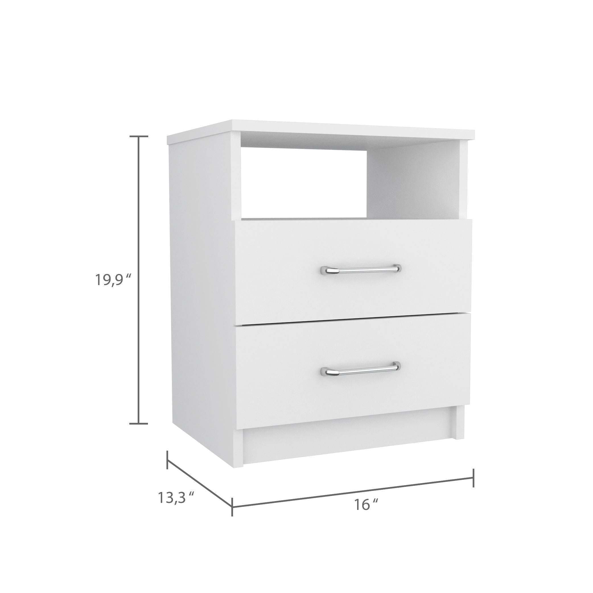 Napoles Nightstand, Superior Top, Two Drawers, One Shelf -White