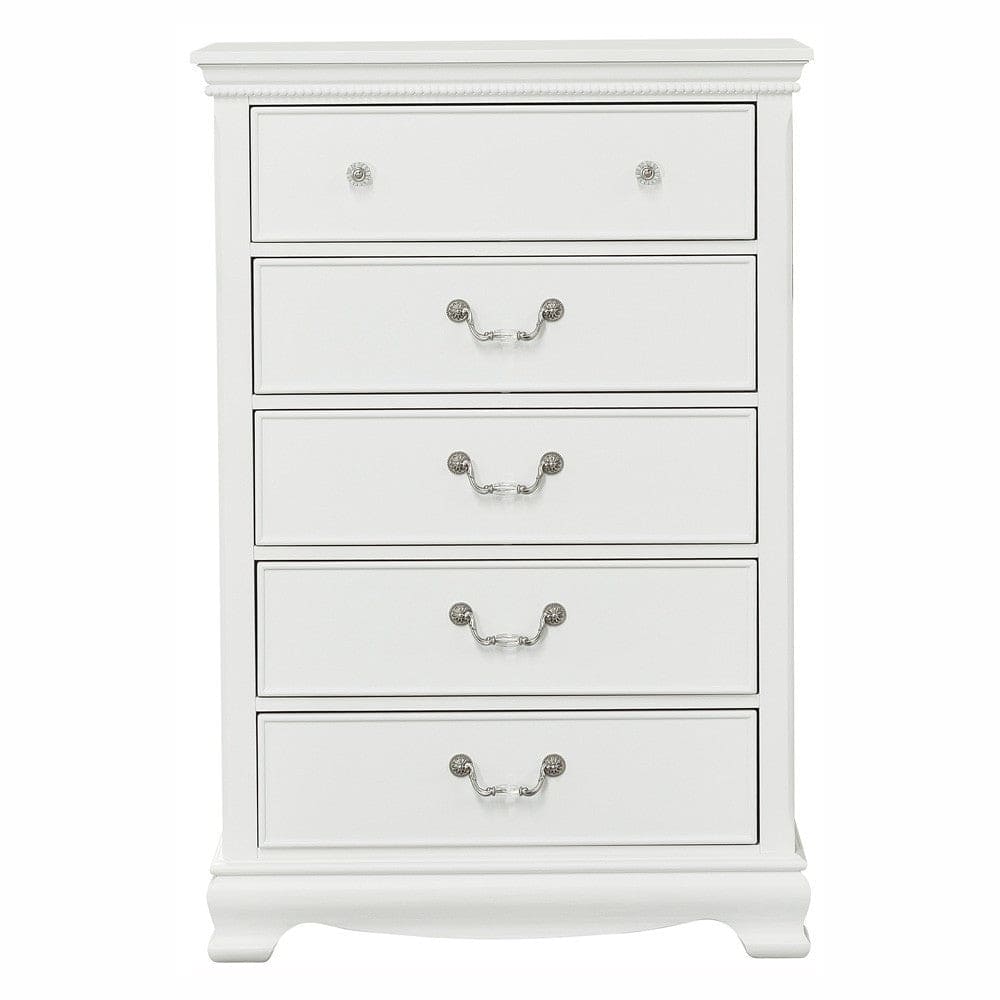 Classic Traditional Style White Finish 1pc Chest of 5x Dovetail Drawers Wooden Bedroom Furniture