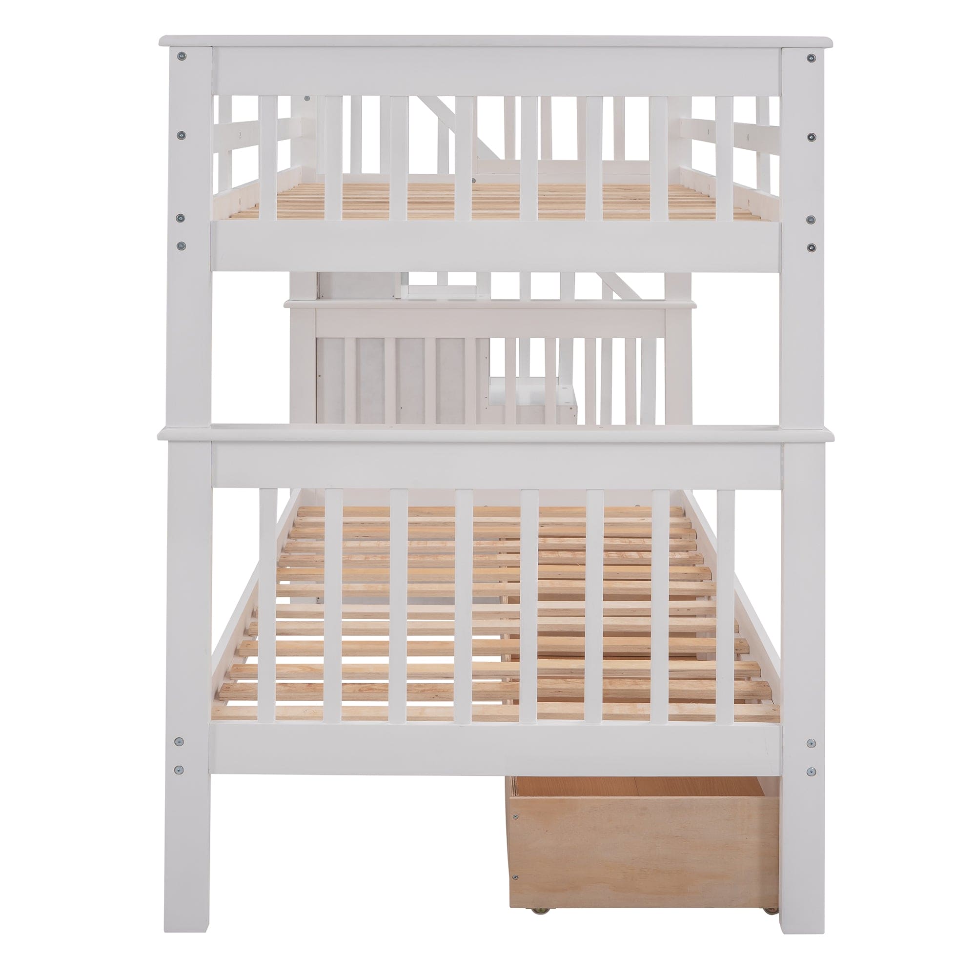 Stairway Twin-Over-Twin Bunk Bed with Three Drawers for Bedroom, Dorm - White(Old sku: LP000309AAK)