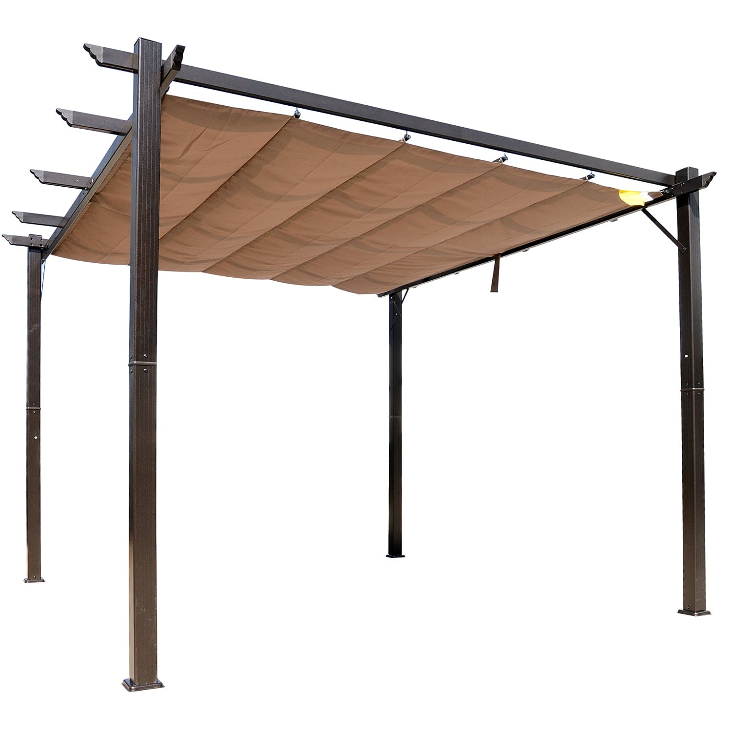 10' x 10' Outdoor Retractable Pergola Canopy, Aluminum Patio Pergola, Backyard Shade Shelter for Porch Party, Garden, Grill Gazebo - Brown