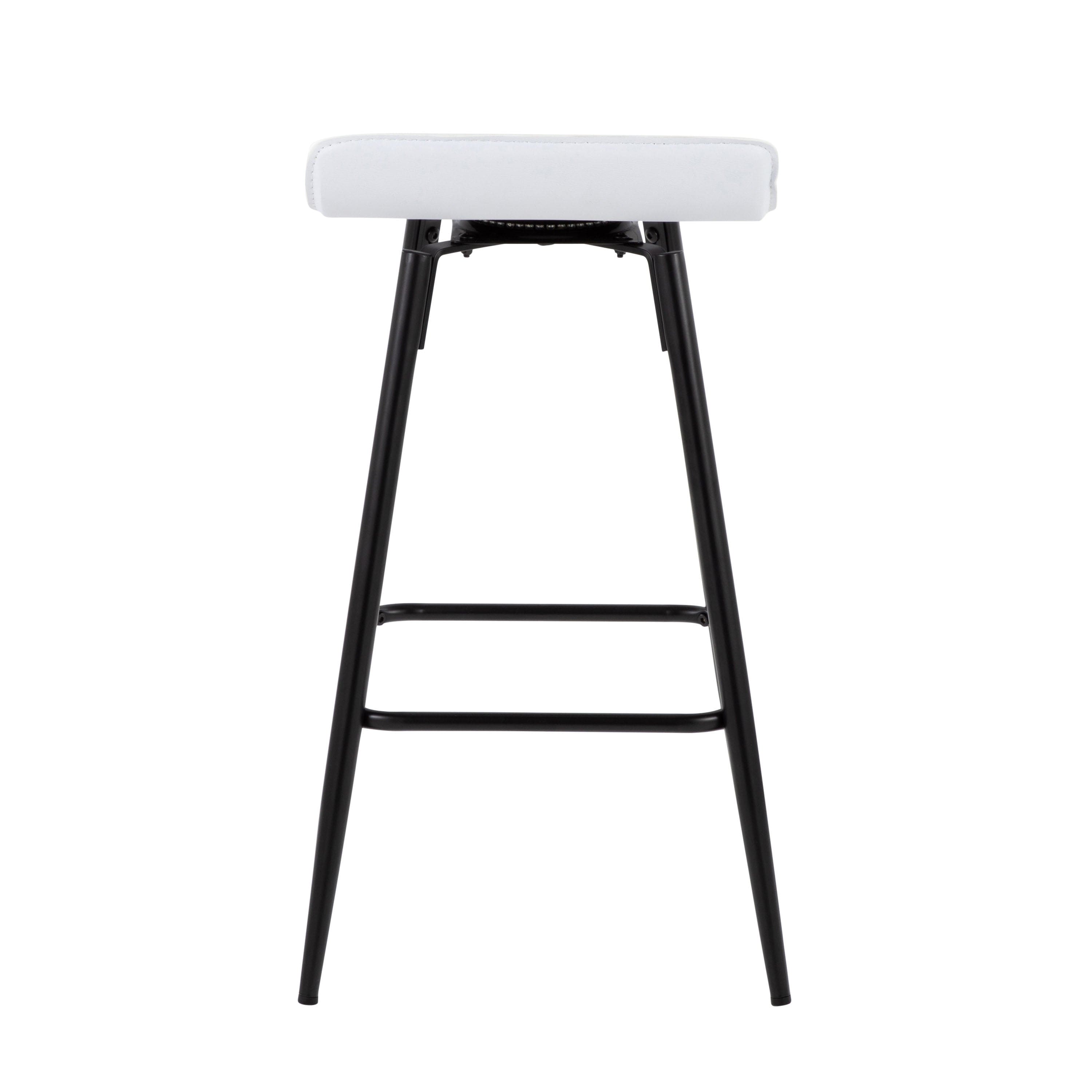 Ale 26" Contemporary Fixed Height Counter Stool in Black Steel and White Faux Leather by LumiSource - Set of 2