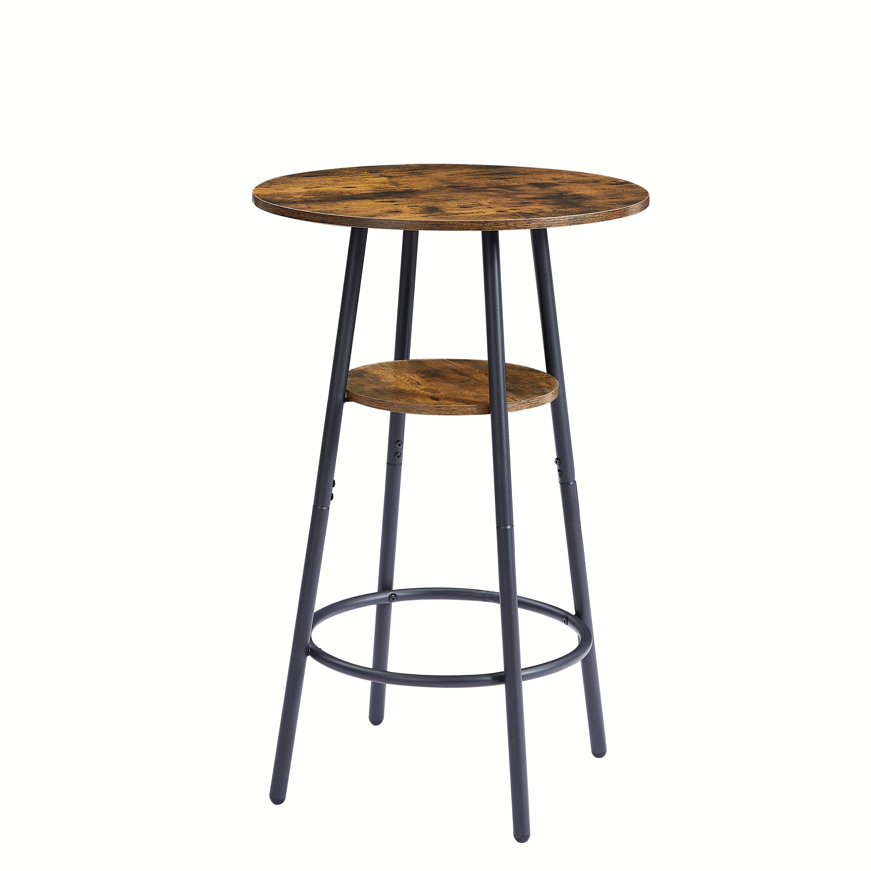 Round bar stool set with shelves, stool with backrest Rustic Brown, 23.6'' Dia x 35.4'' H