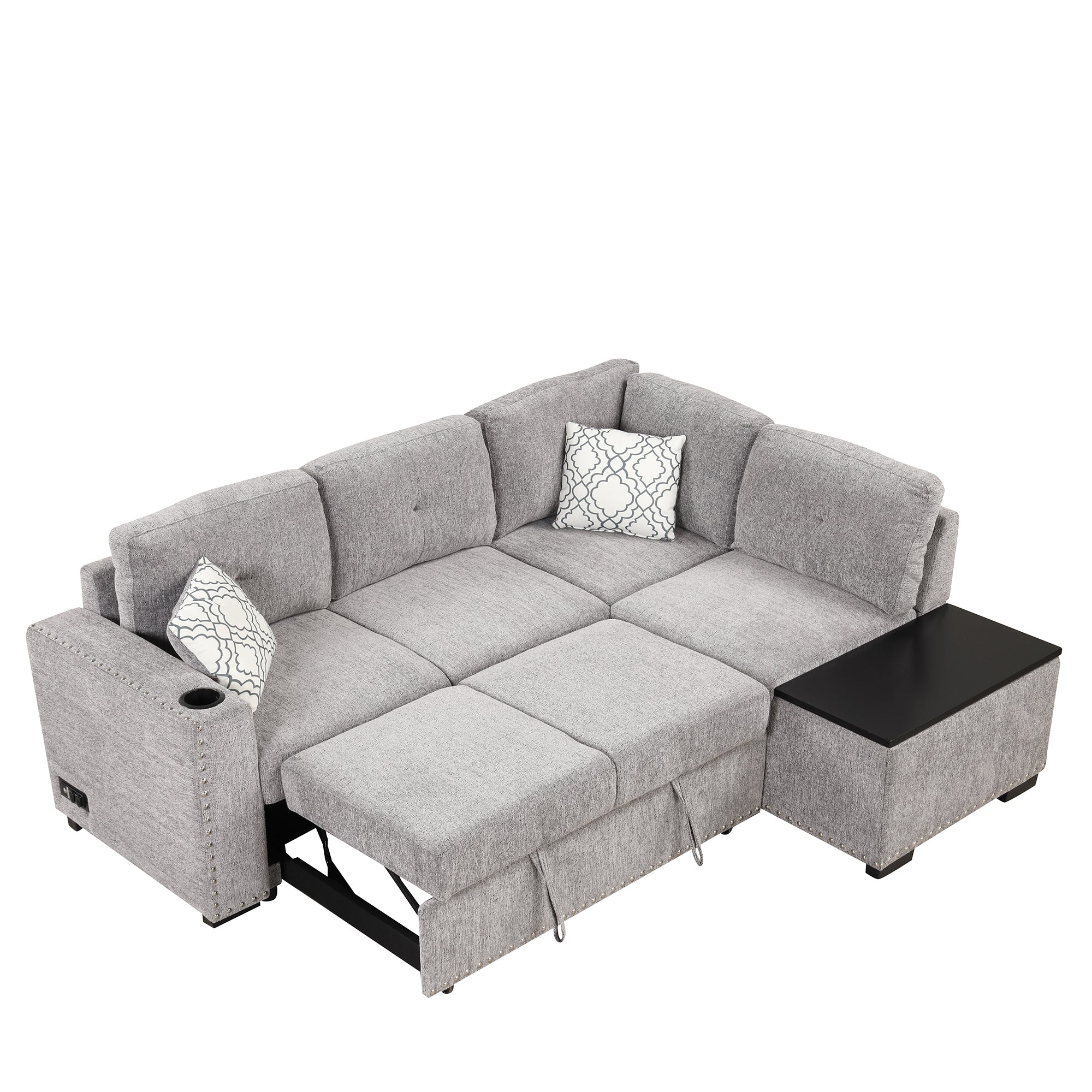 Sofa Bed L-Shaped Corner Sofa, Light Gray