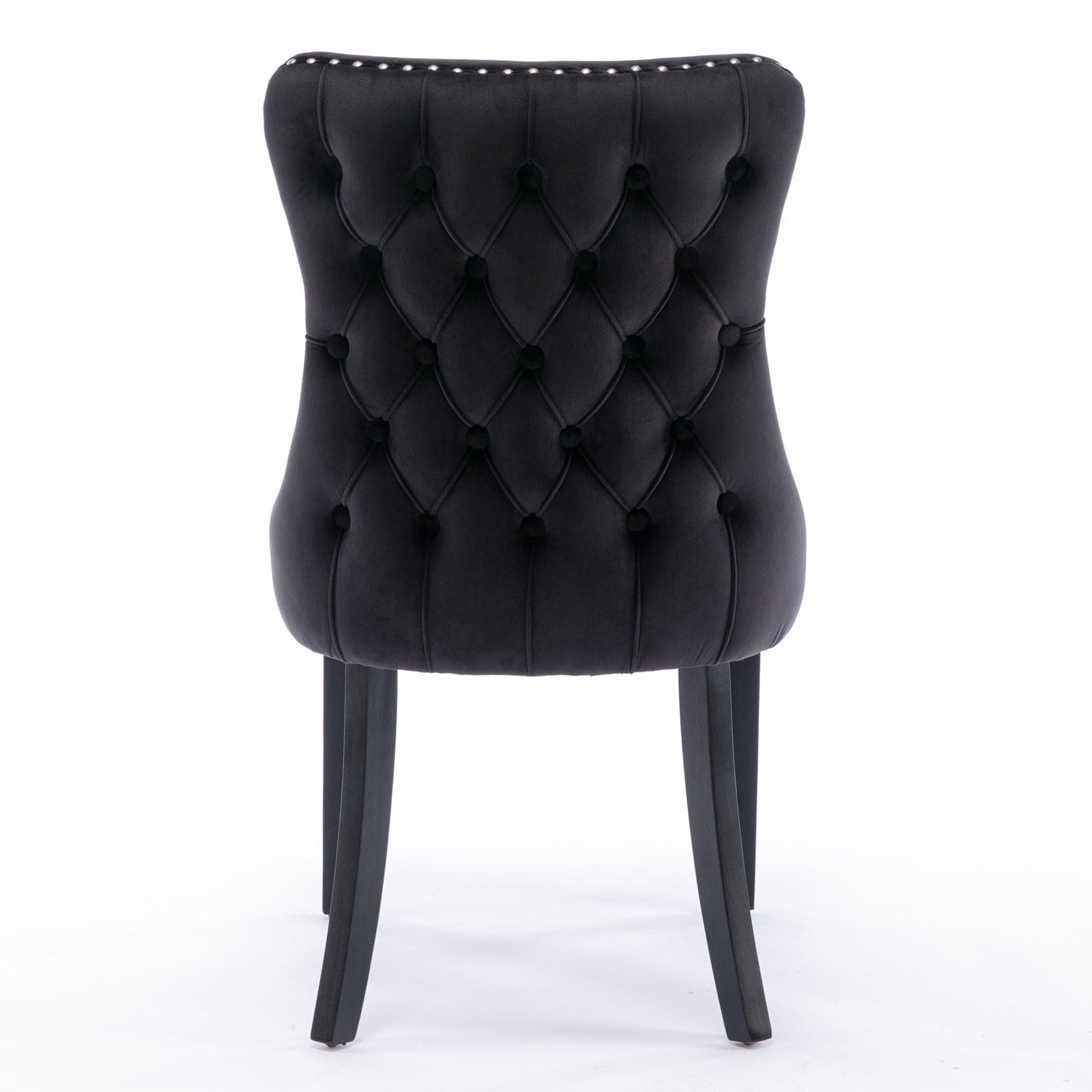 Upholstered Wing-Back Dining Chair with Backstitching Nailhead Trim and Solid Wood Legs,Set of 2, Black,SW8809BK, KD