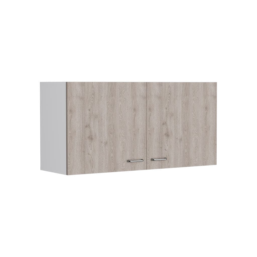 Wall Cabinet Toran, Two Shelves, Double Door, White / Light Gray Finish