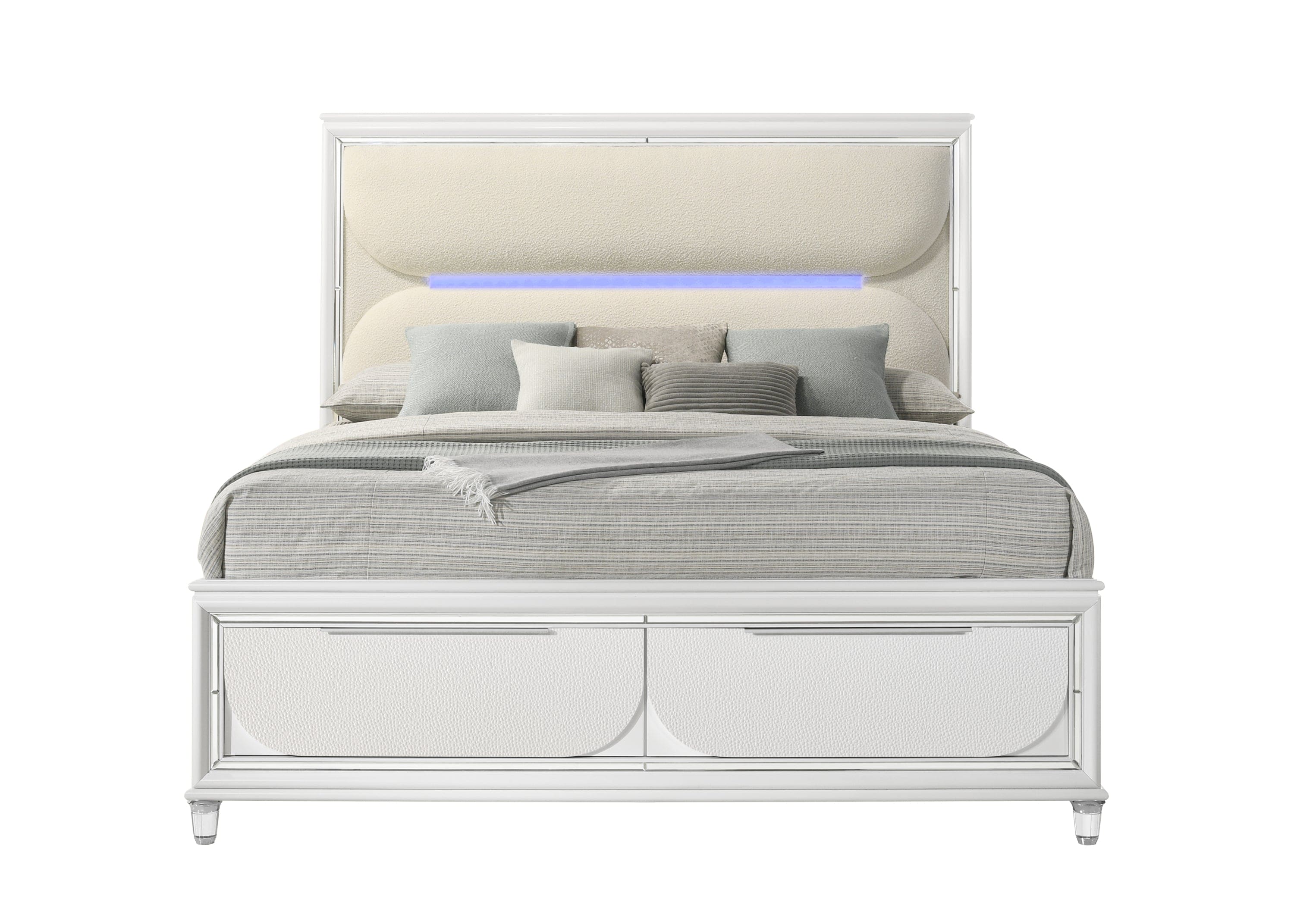 ACME Tarian Queen Bed w/Storage & LED, White Boucle & Pearl White Finish BD02317Q