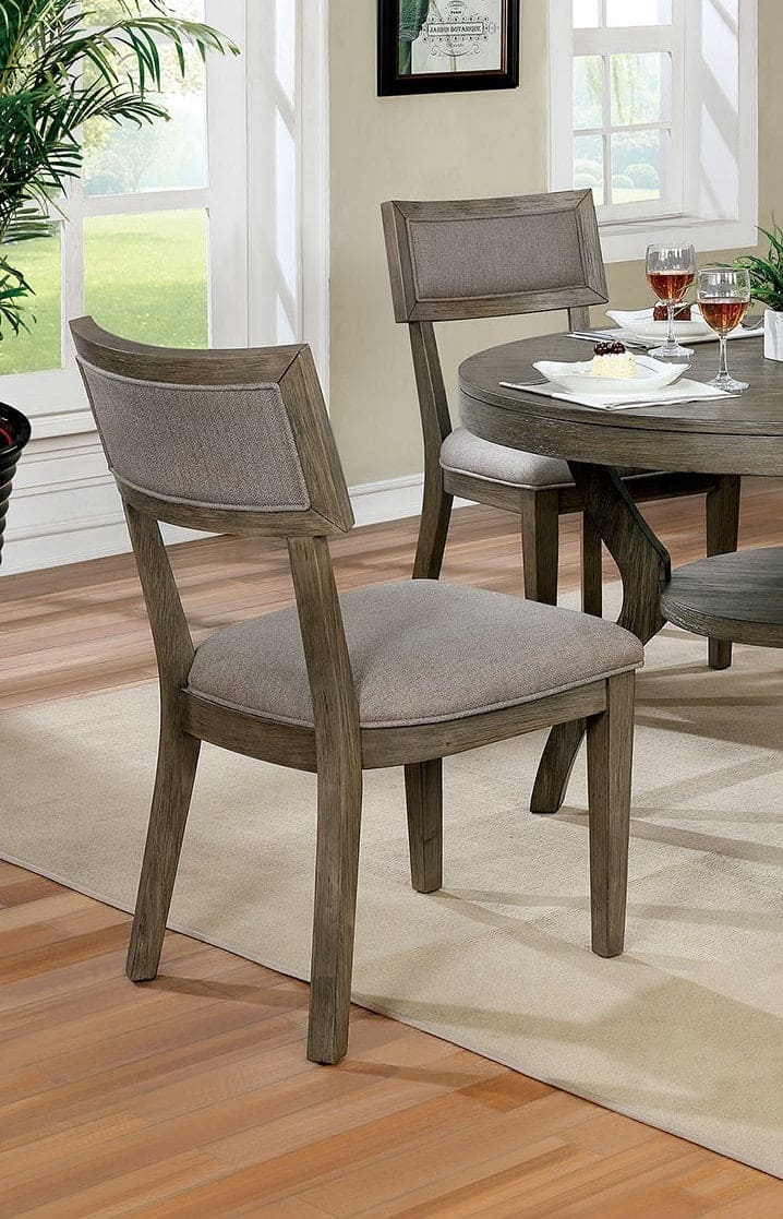 Rustic Grey Solid wood 2pc Dining Chairs Fabric Upholstered Seat Back Curved Dining Room Furniture