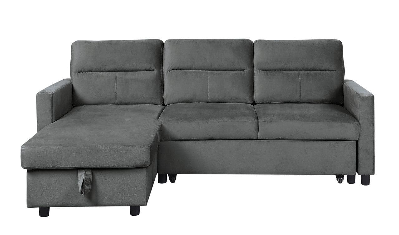 Ivy Dark Gray Velvet Reversible Sleeper Sectional Sofa with Storage Chaise and Side Pocket