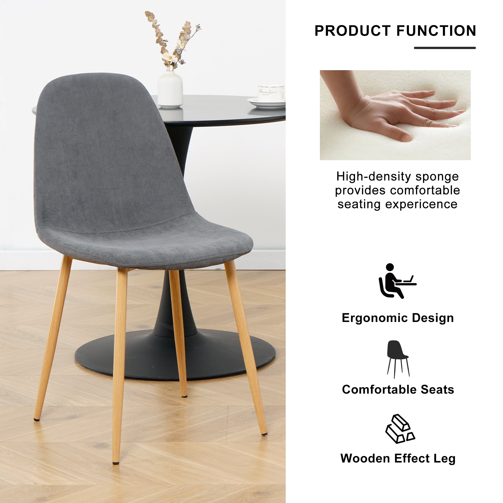 Deep Grey Modern Fabric Chairs with wood-transfer Metal Leg set of 4