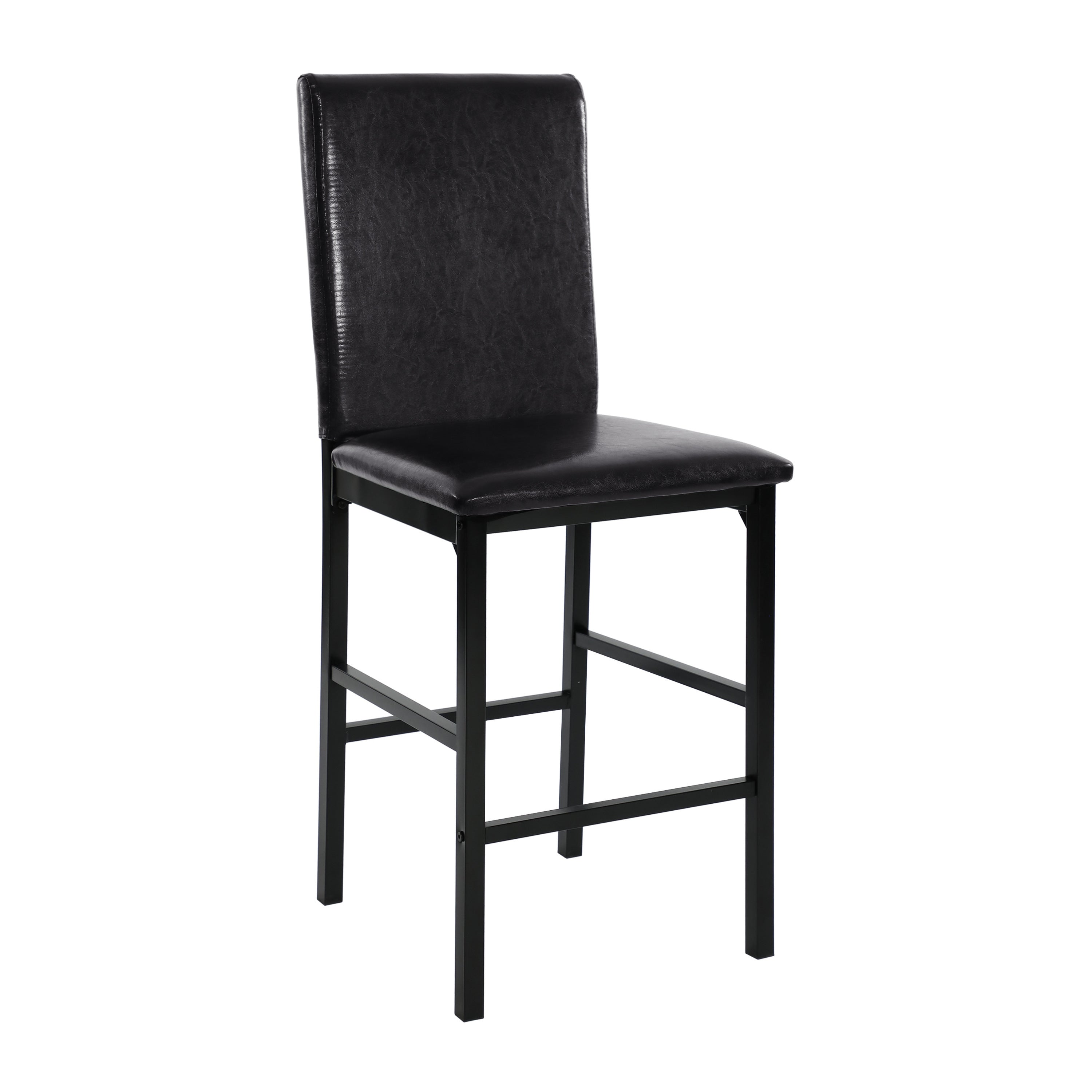 Metal Frame Counter Height Chairs Set of 4 Brown Faux Leather Seat Black Metal Finish Dining Chairs